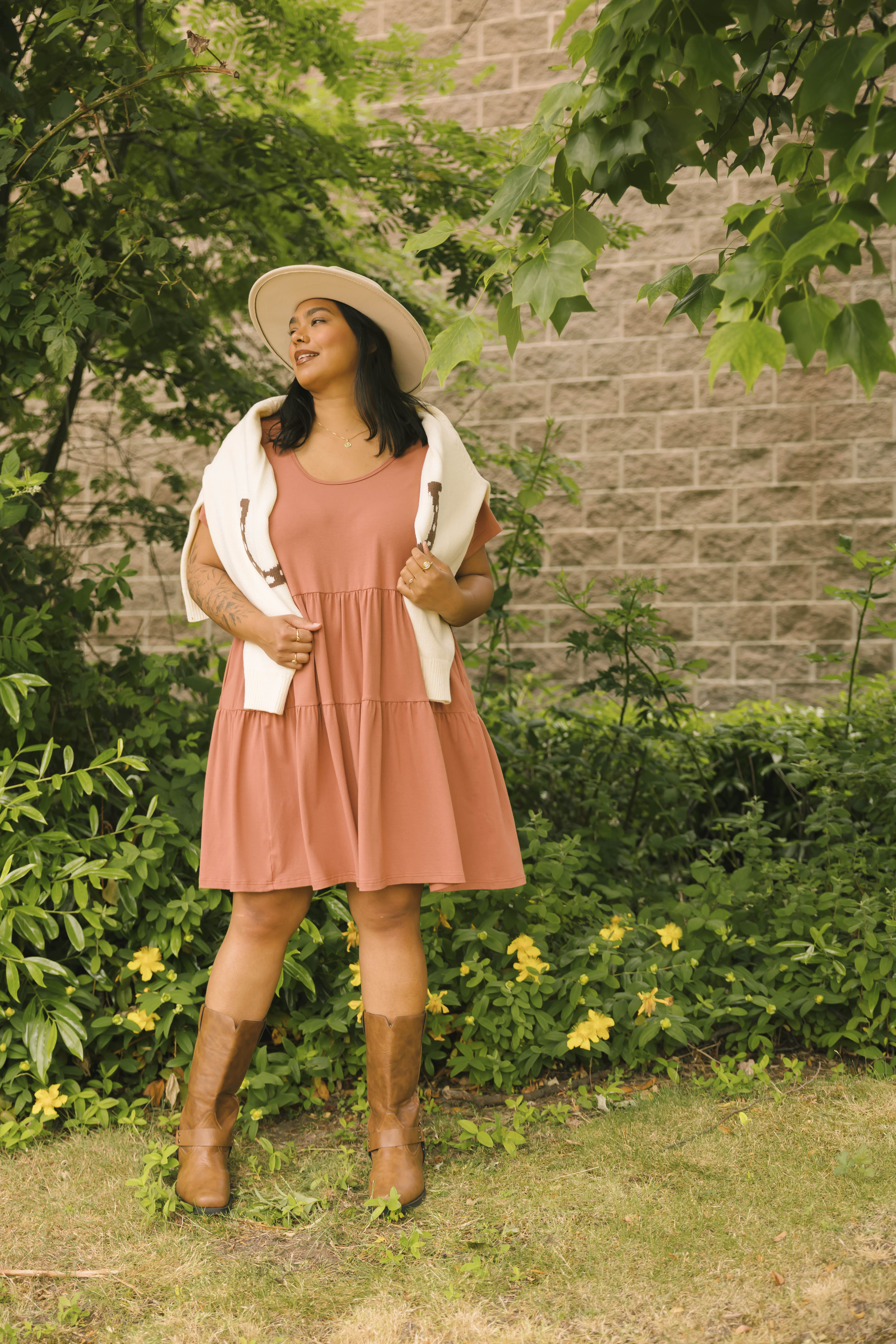 Gia Mini Dress in Brown Brick