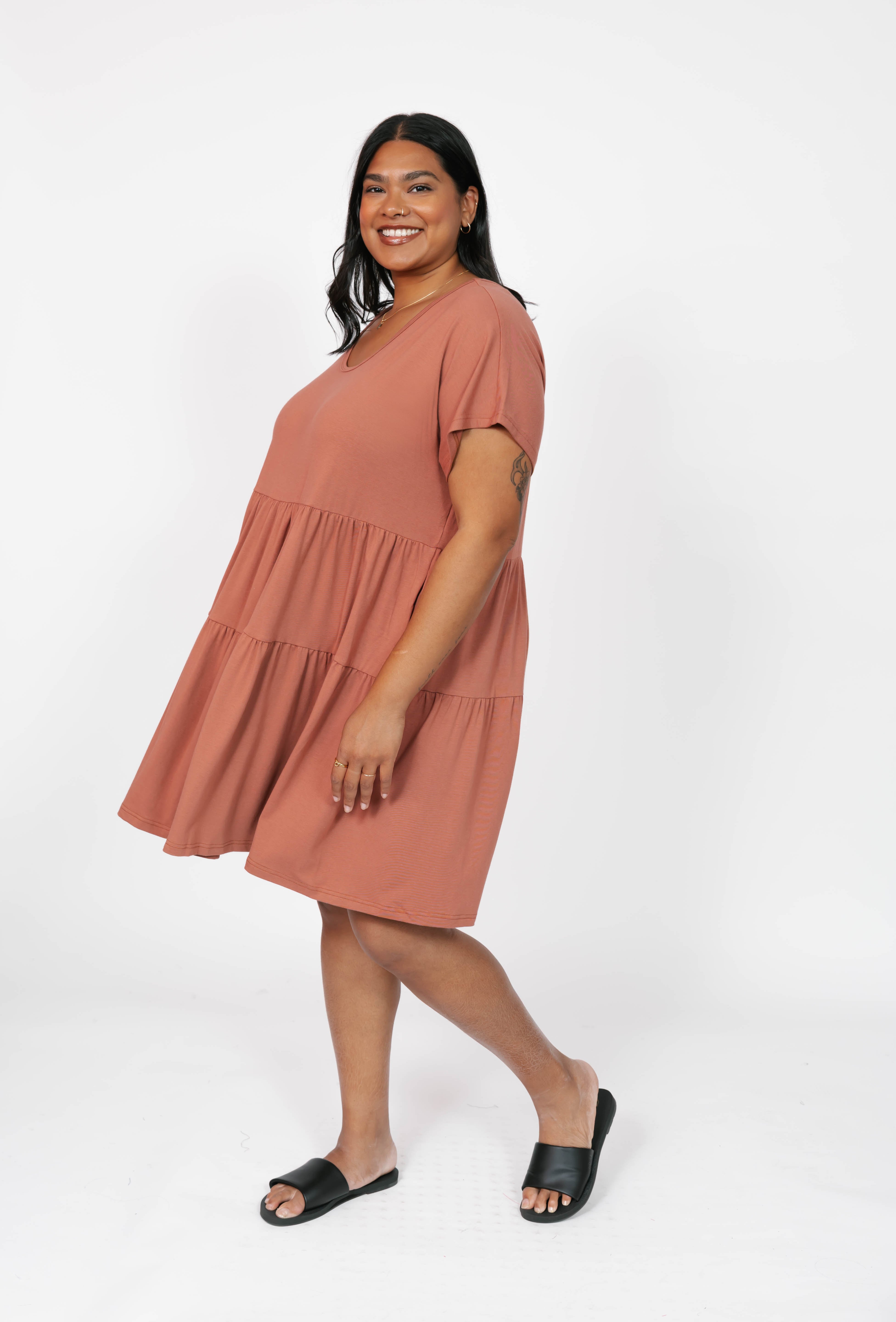 Gia Mini Dress in Brown Brick