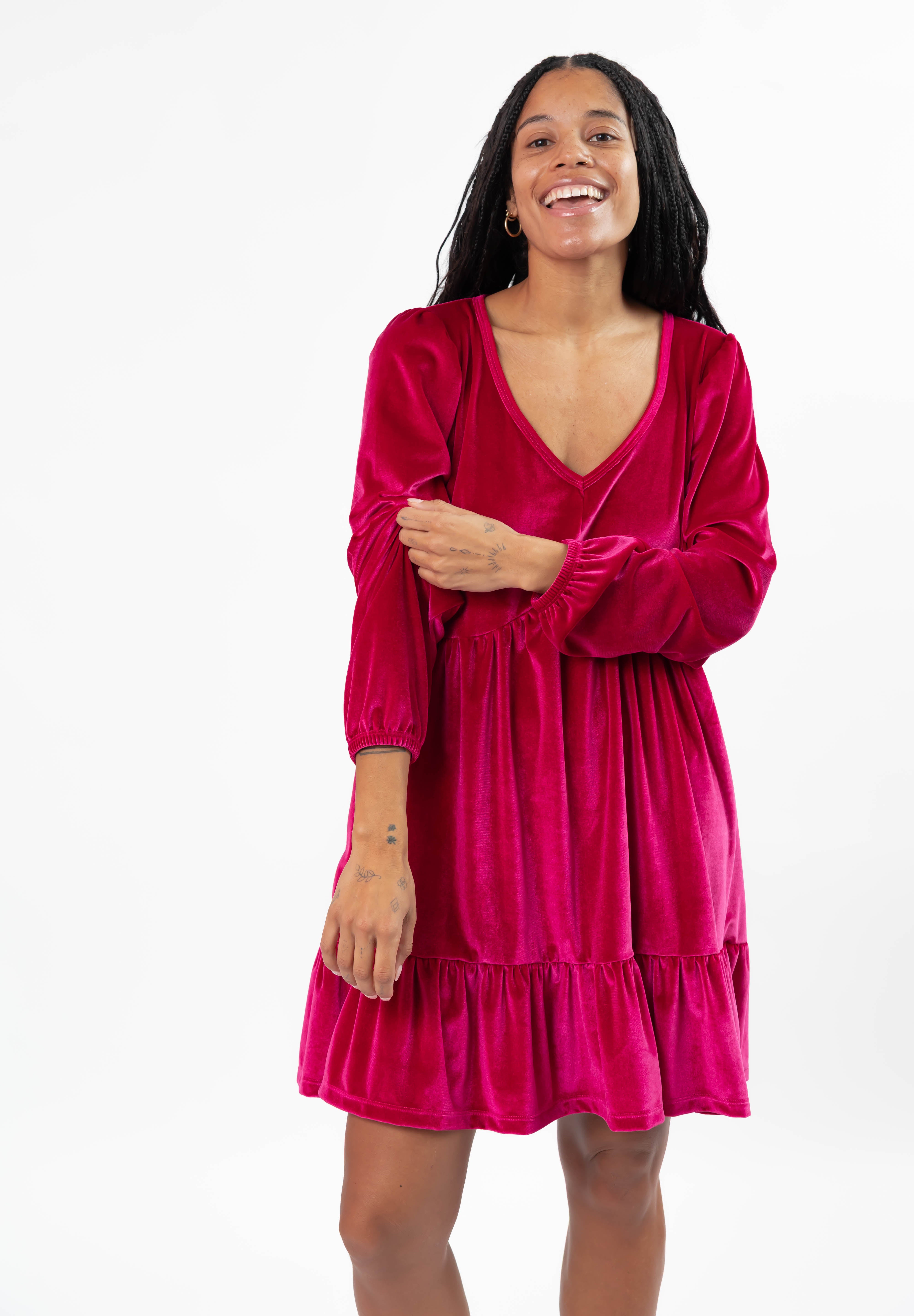 Gina Velvet Dress in Sangria