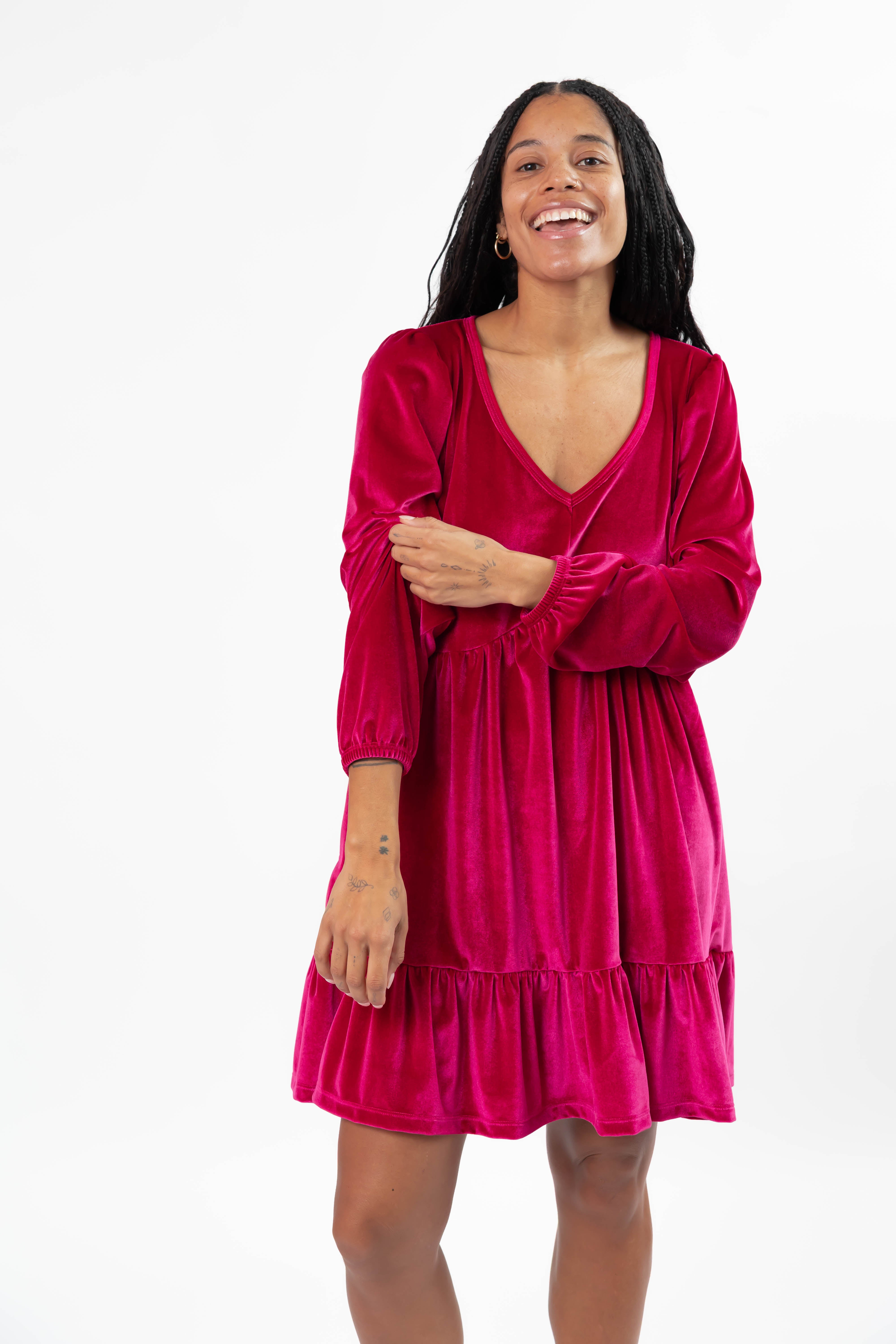 Gina Velvet Dress in Sangria