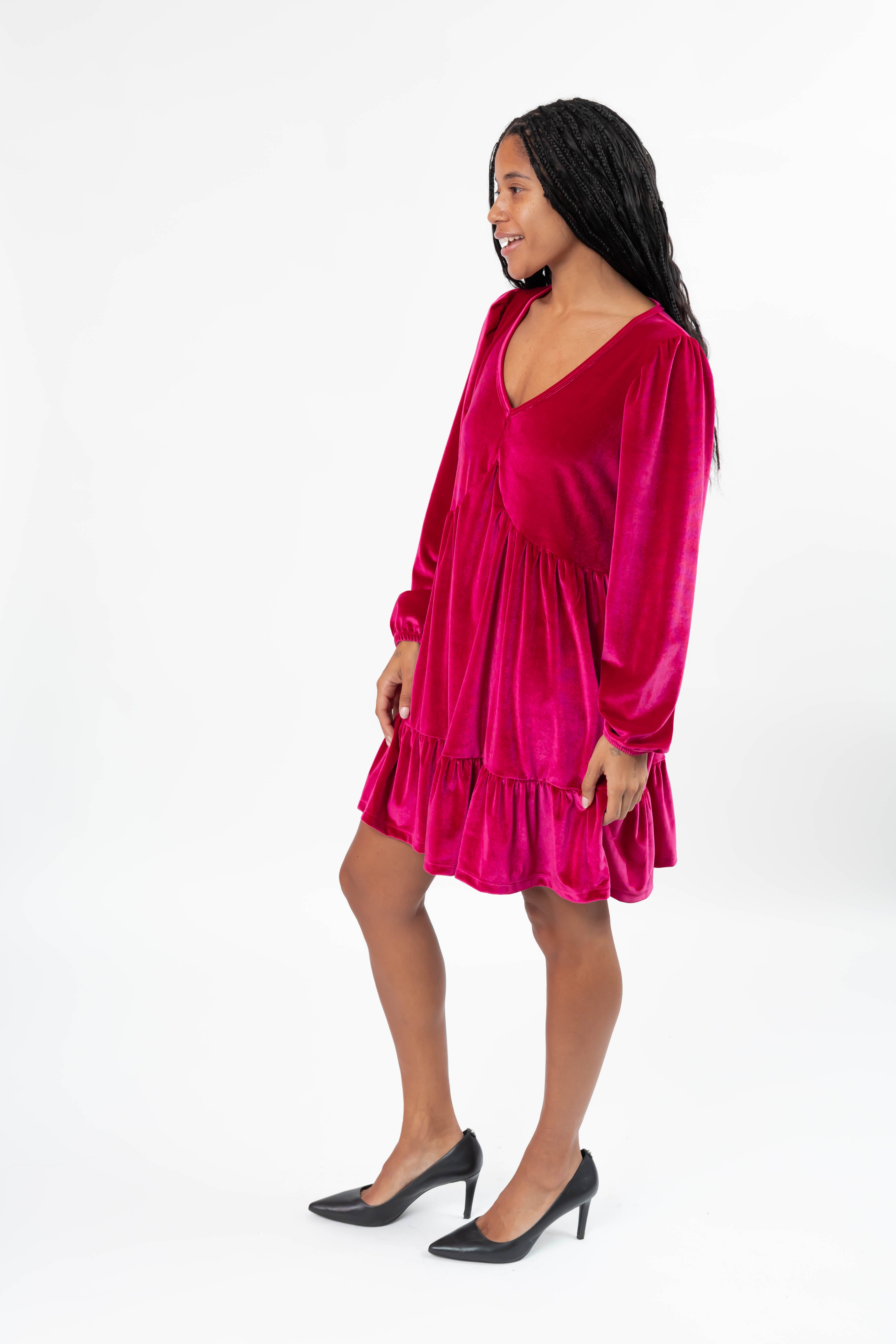 Gina Velvet Dress in Sangria
