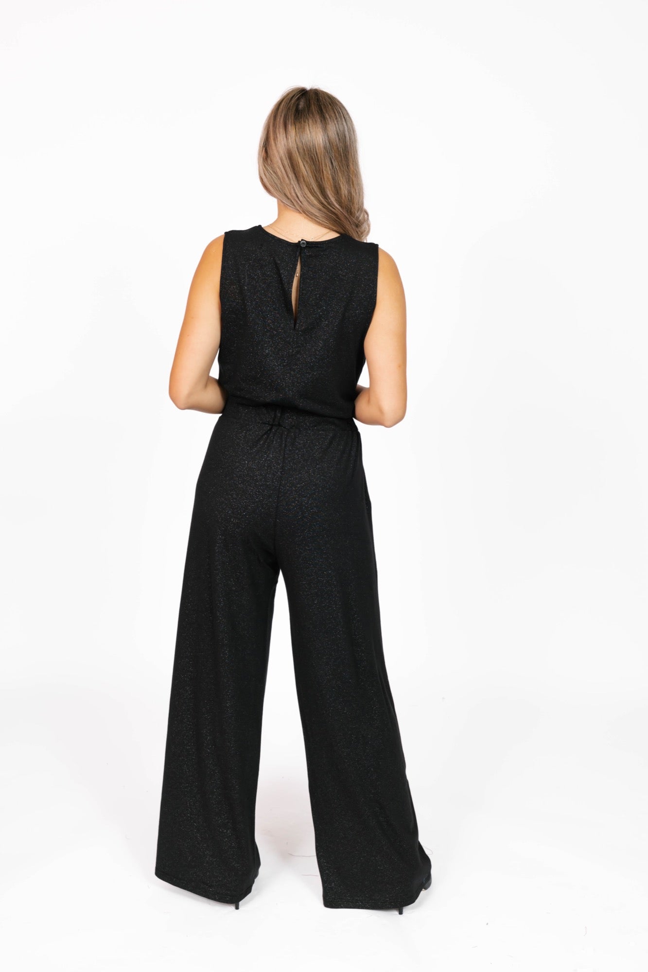 Ginny Wide Leg Romper in Sparkle Black