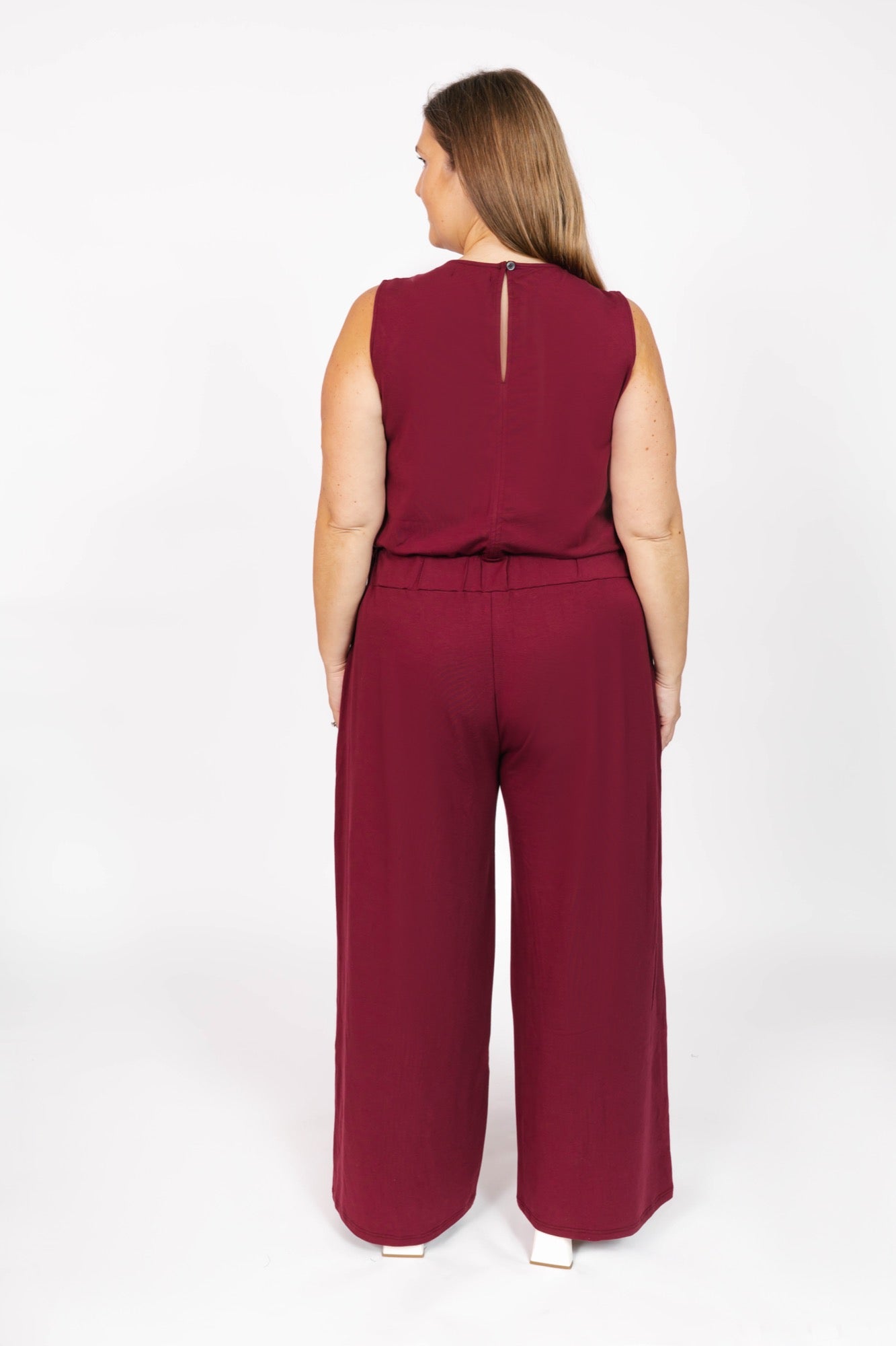 Ginny Wide Leg Romper in Bold Burgundy