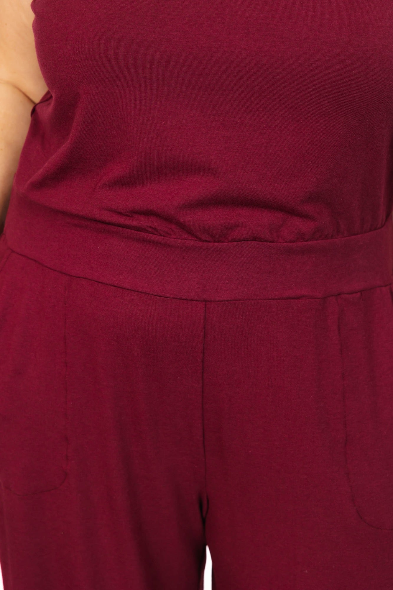 Ginny Wide Leg Romper in Bold Burgundy