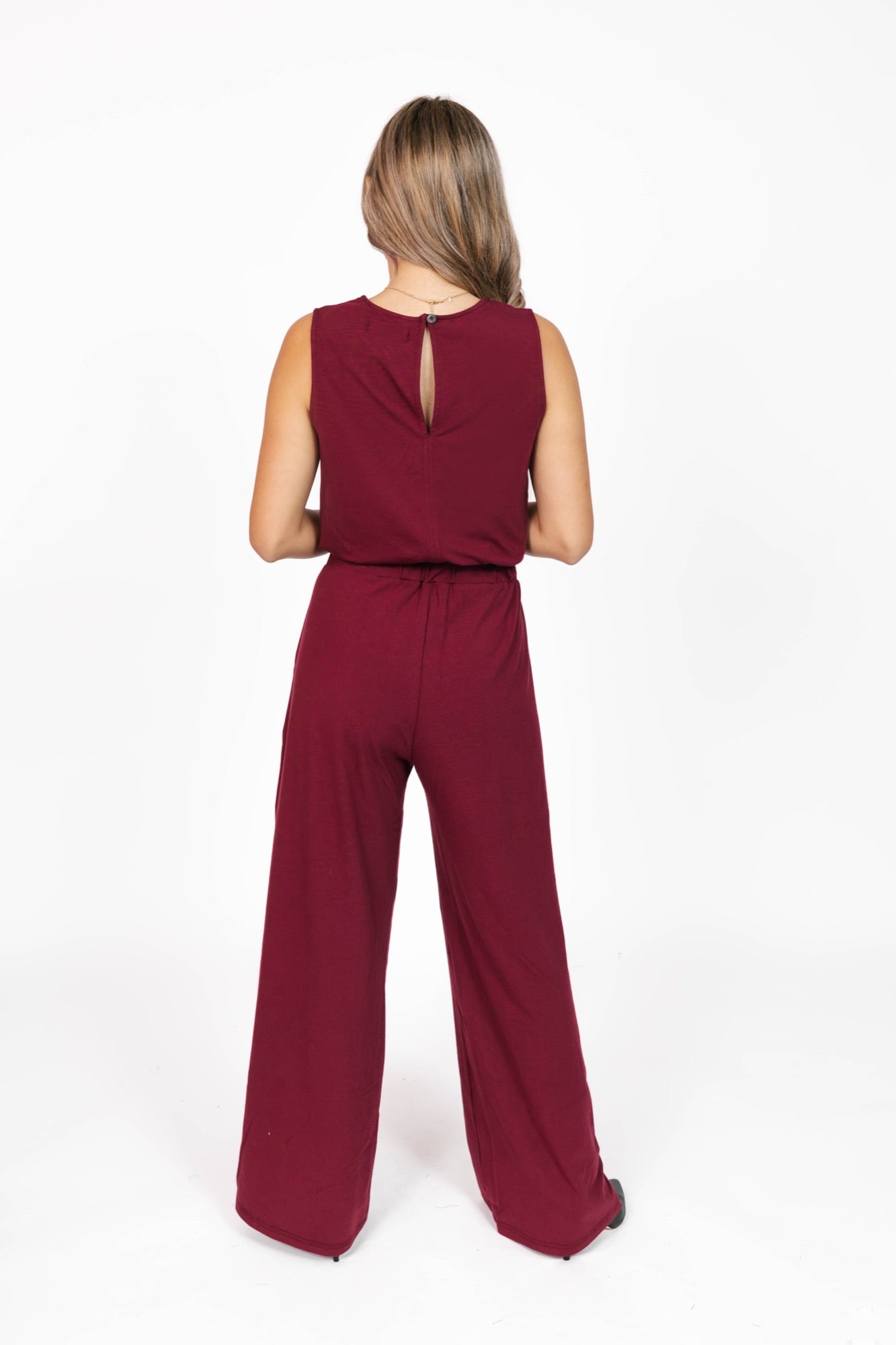 Ginny Wide Leg Romper in Bold Burgundy