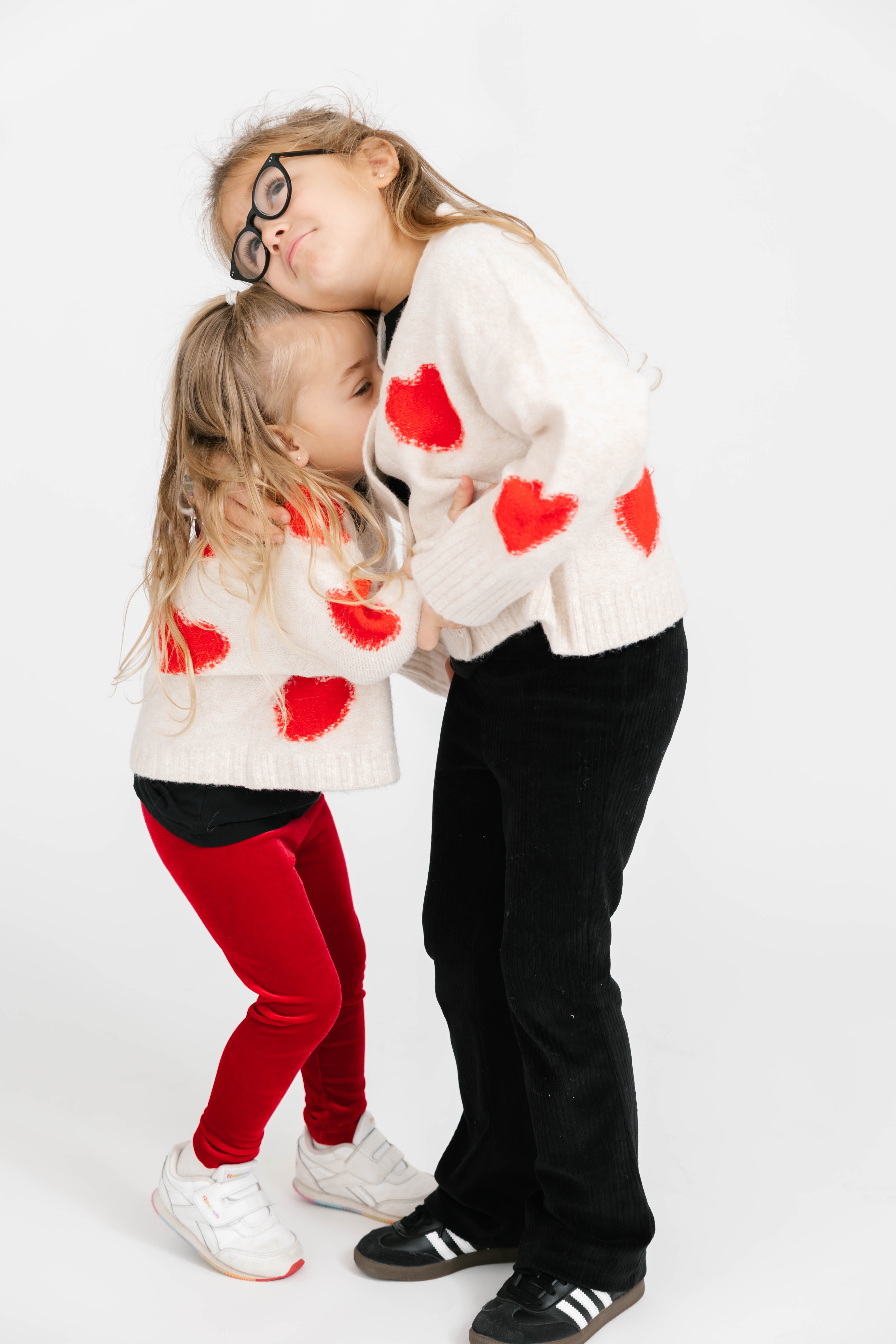 Kids Eloise Heart Cardigan in Ecru Red Combo