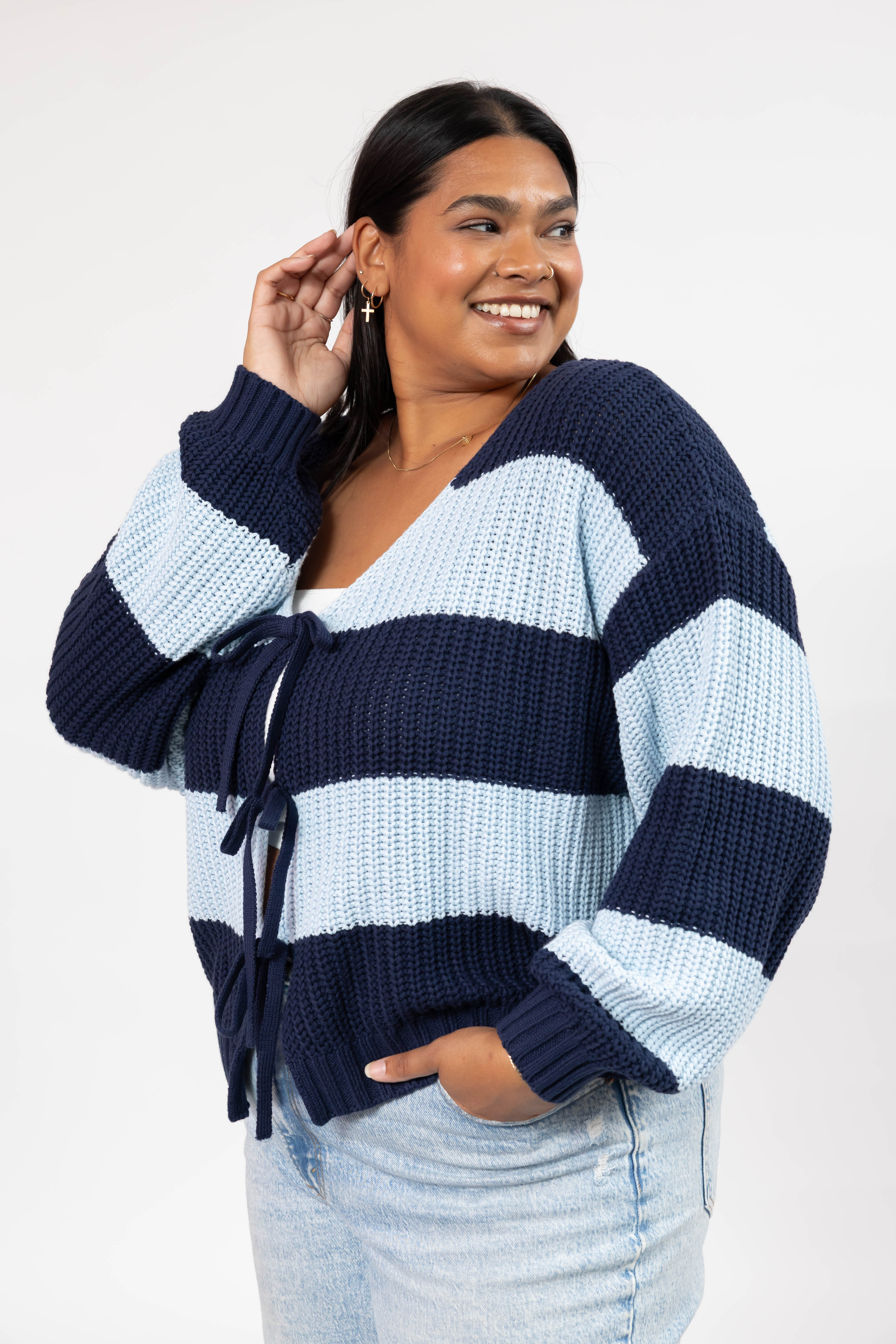 Gracie Cardigan in Blue Stripes