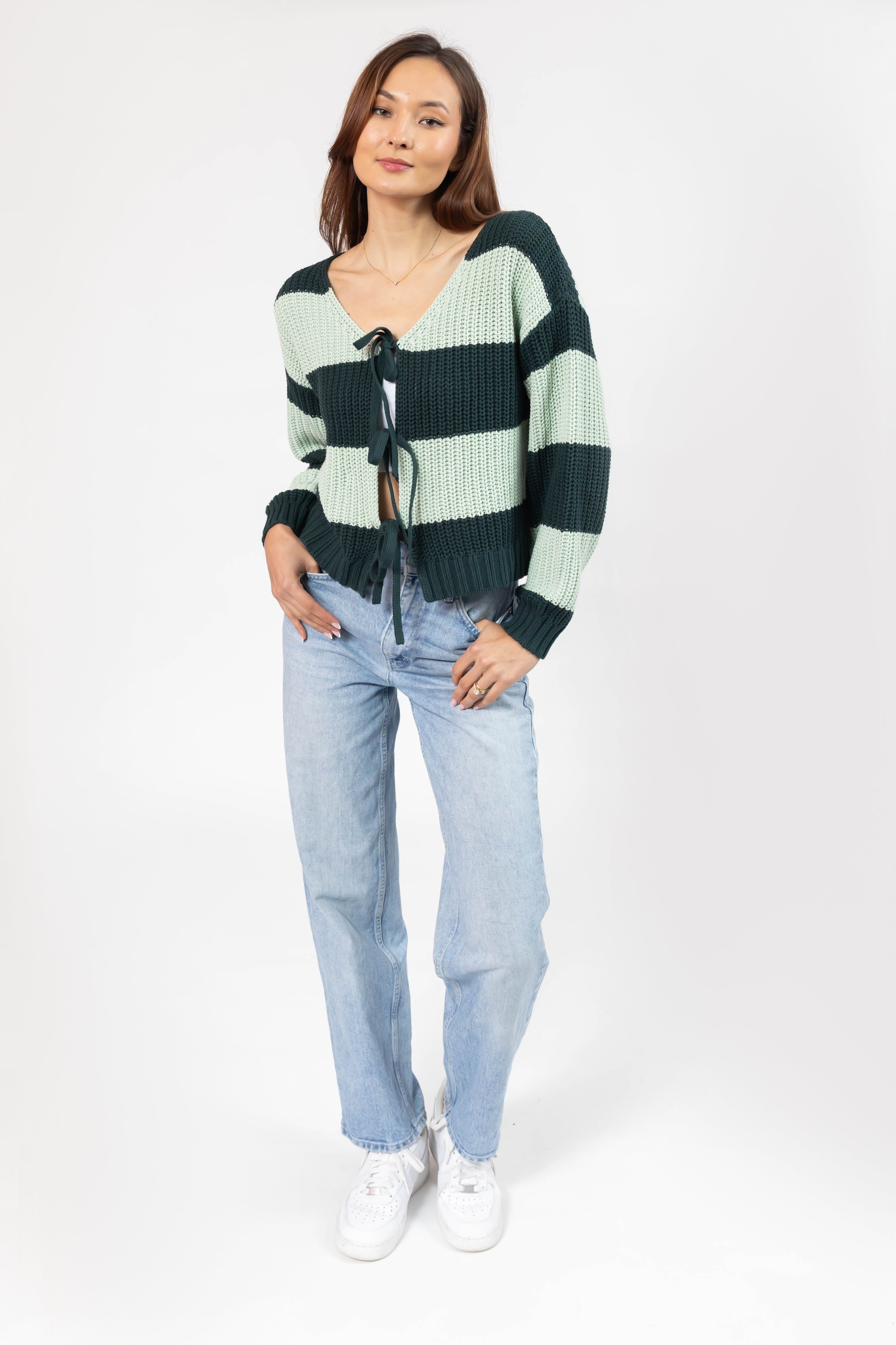 Gracie Cardigan in Green Stripes
