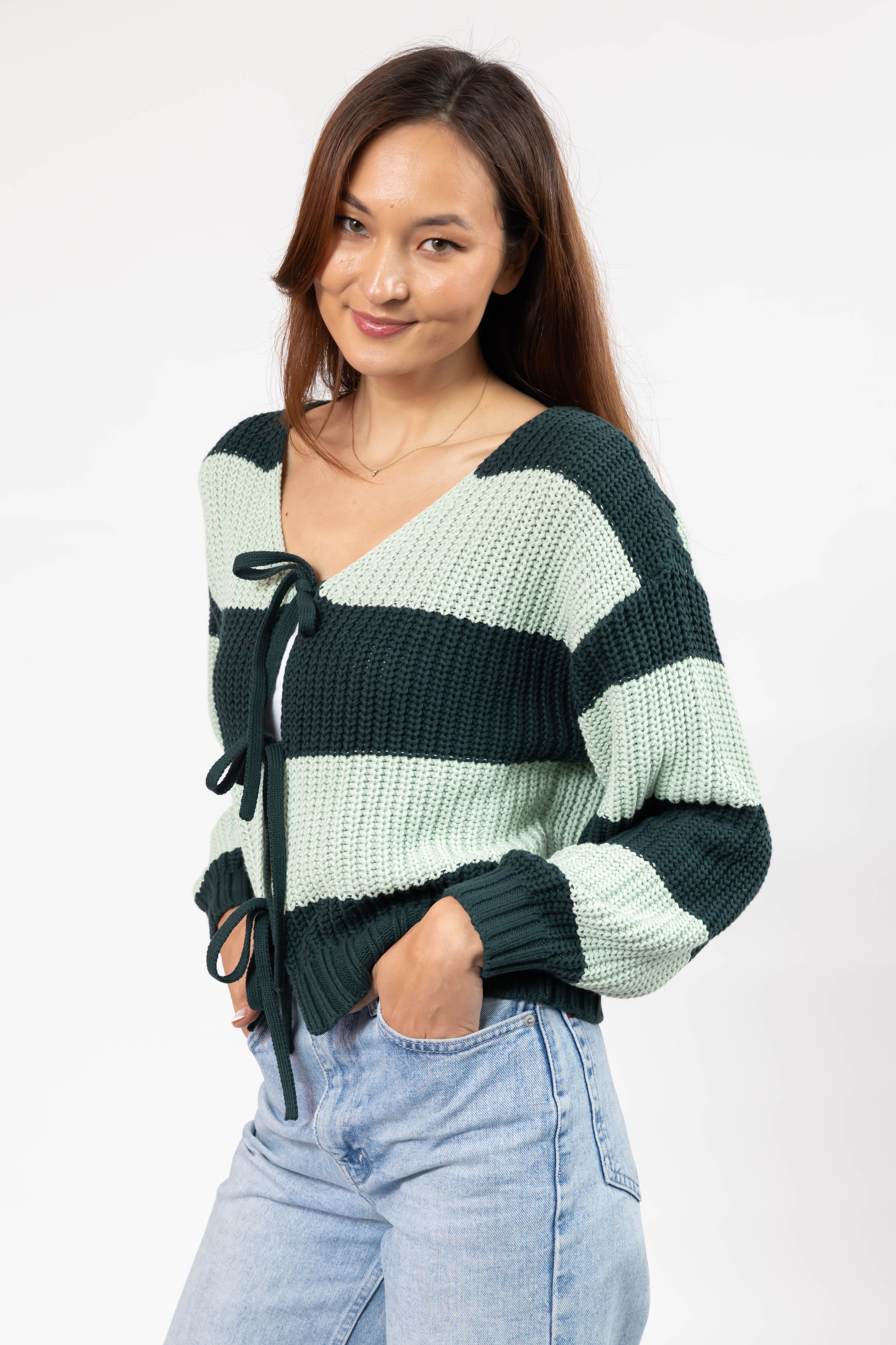 Gracie Cardigan in Green Stripes