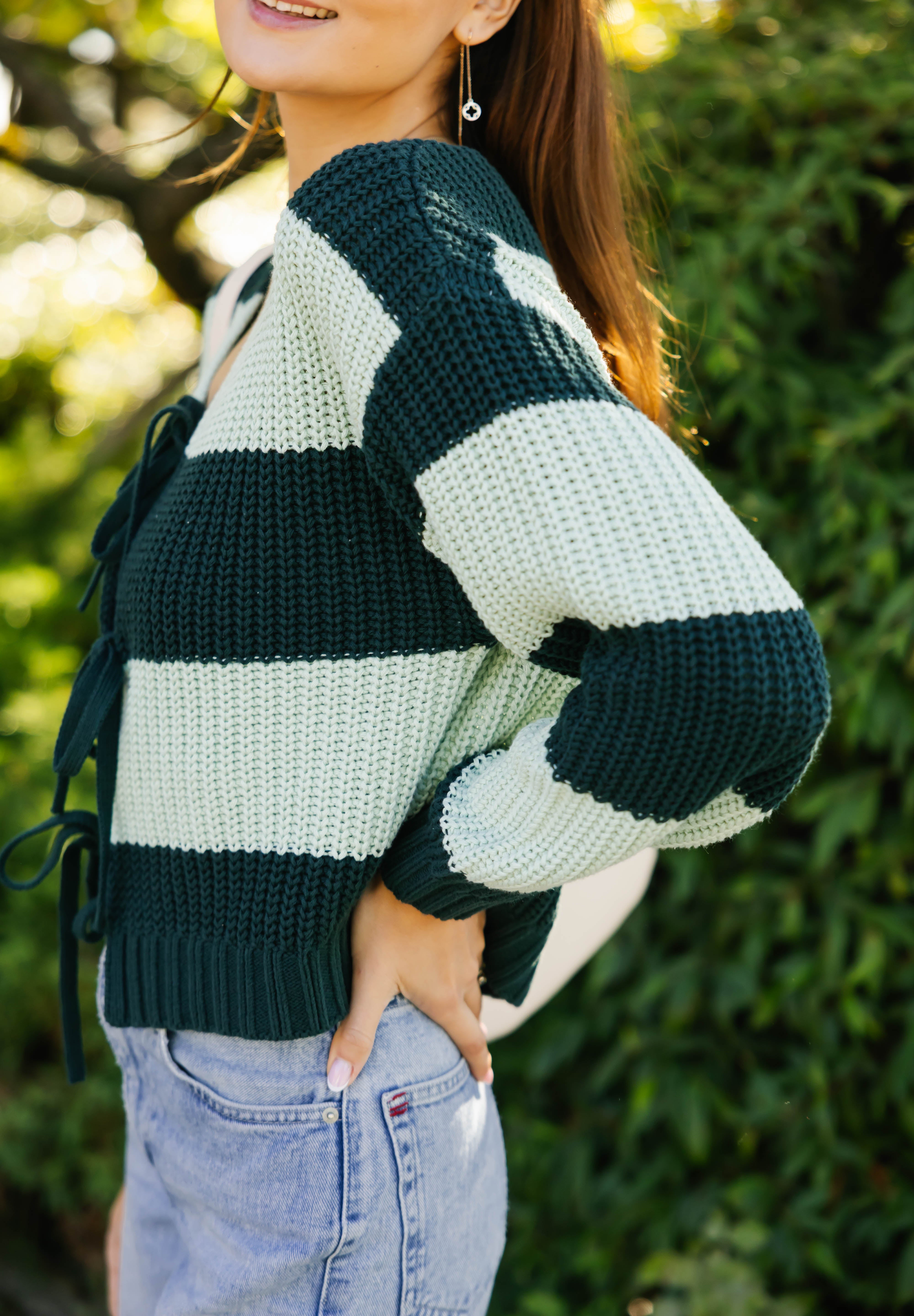 Gracie Cardigan in Green Stripes