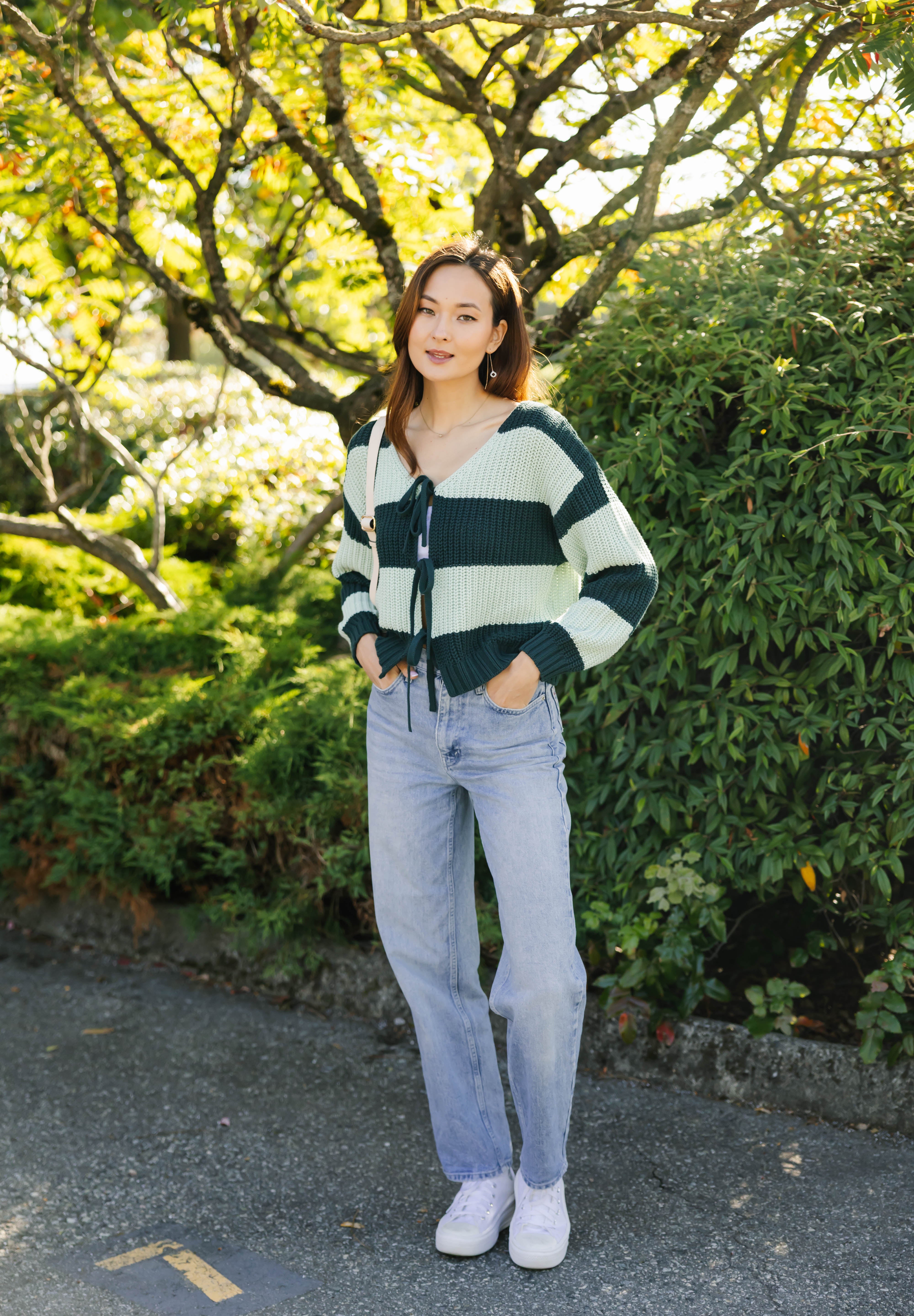 Gracie Cardigan in Green Stripes