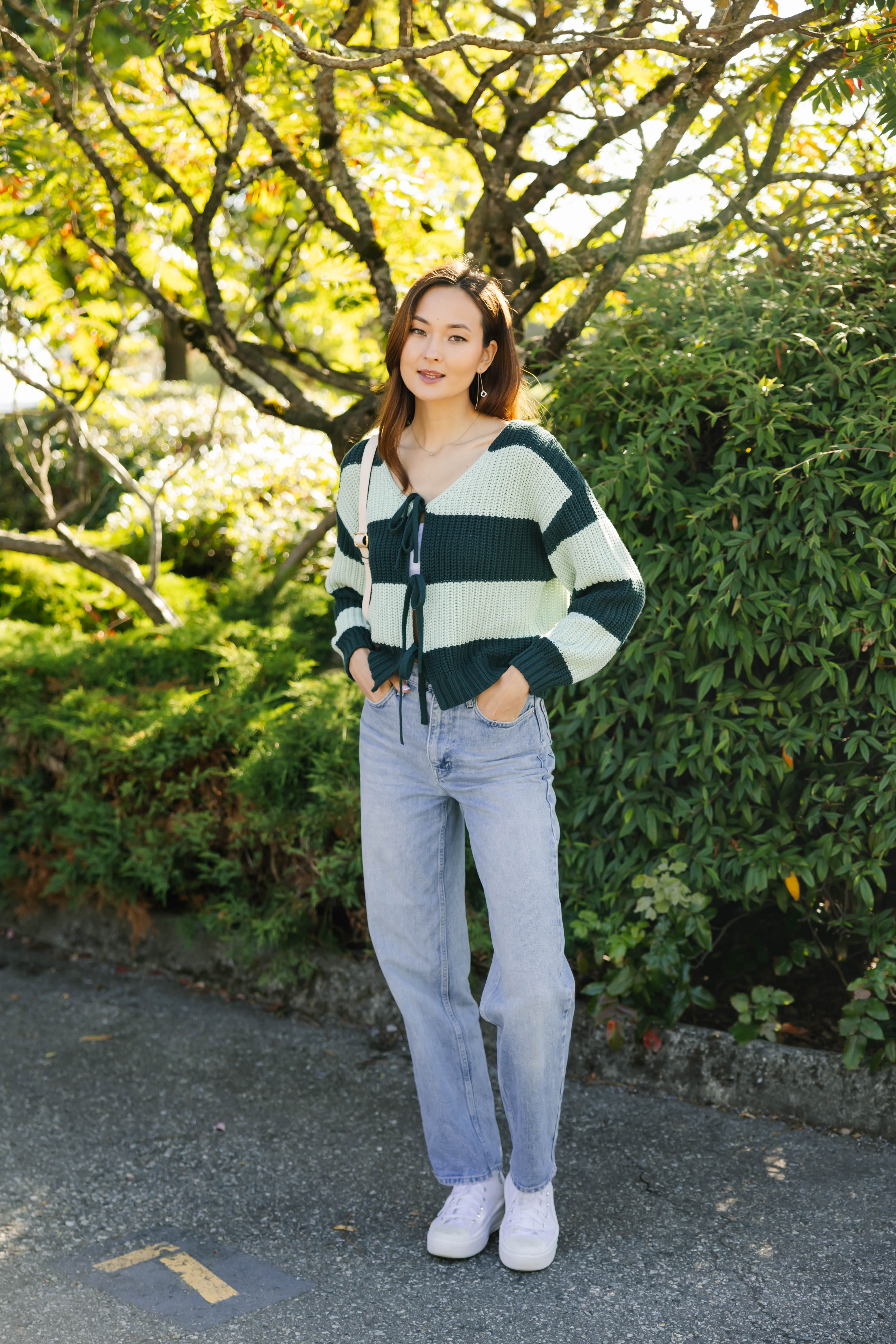Gracie Cardigan in Green Stripes