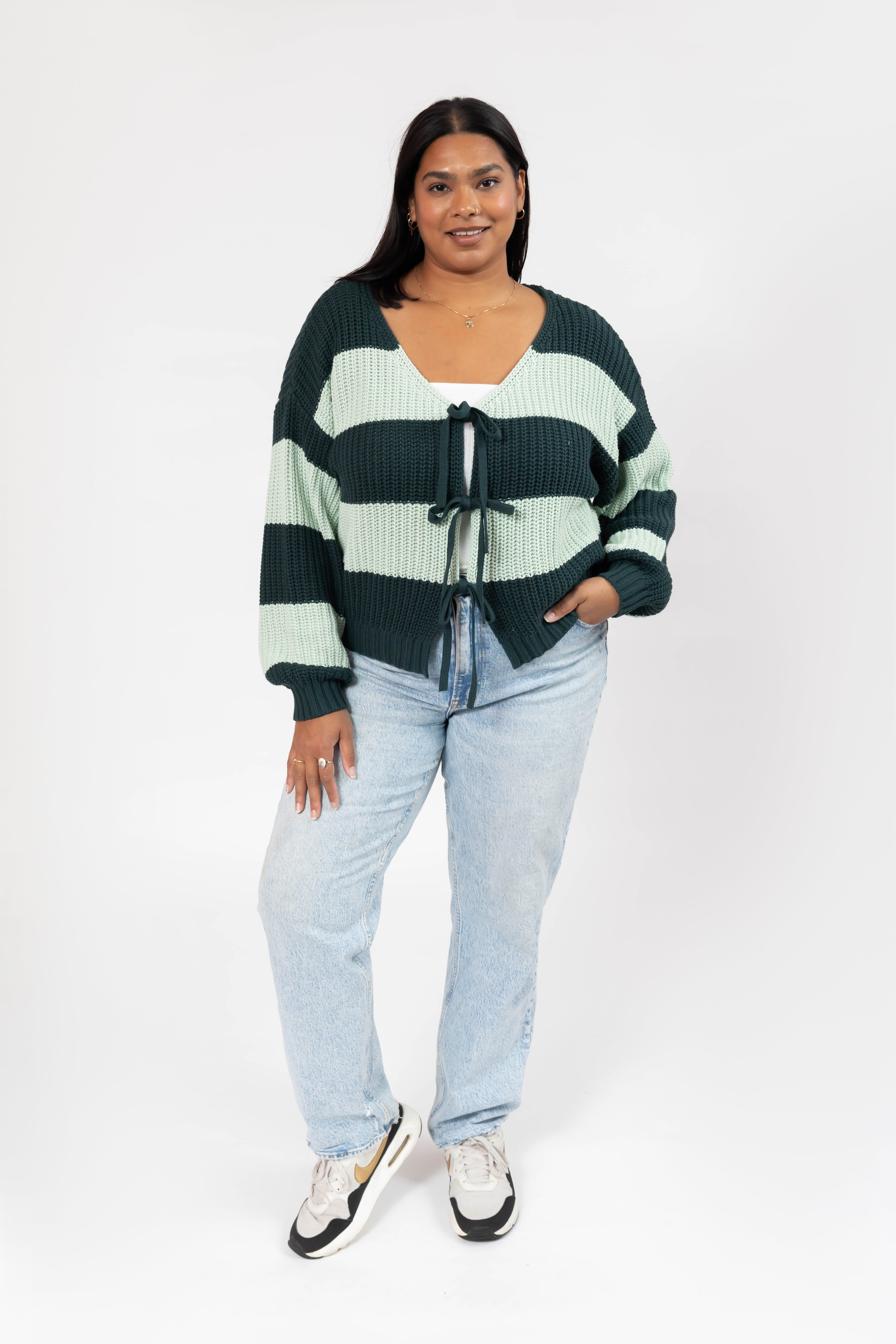 Gracie Cardigan in Green Stripes