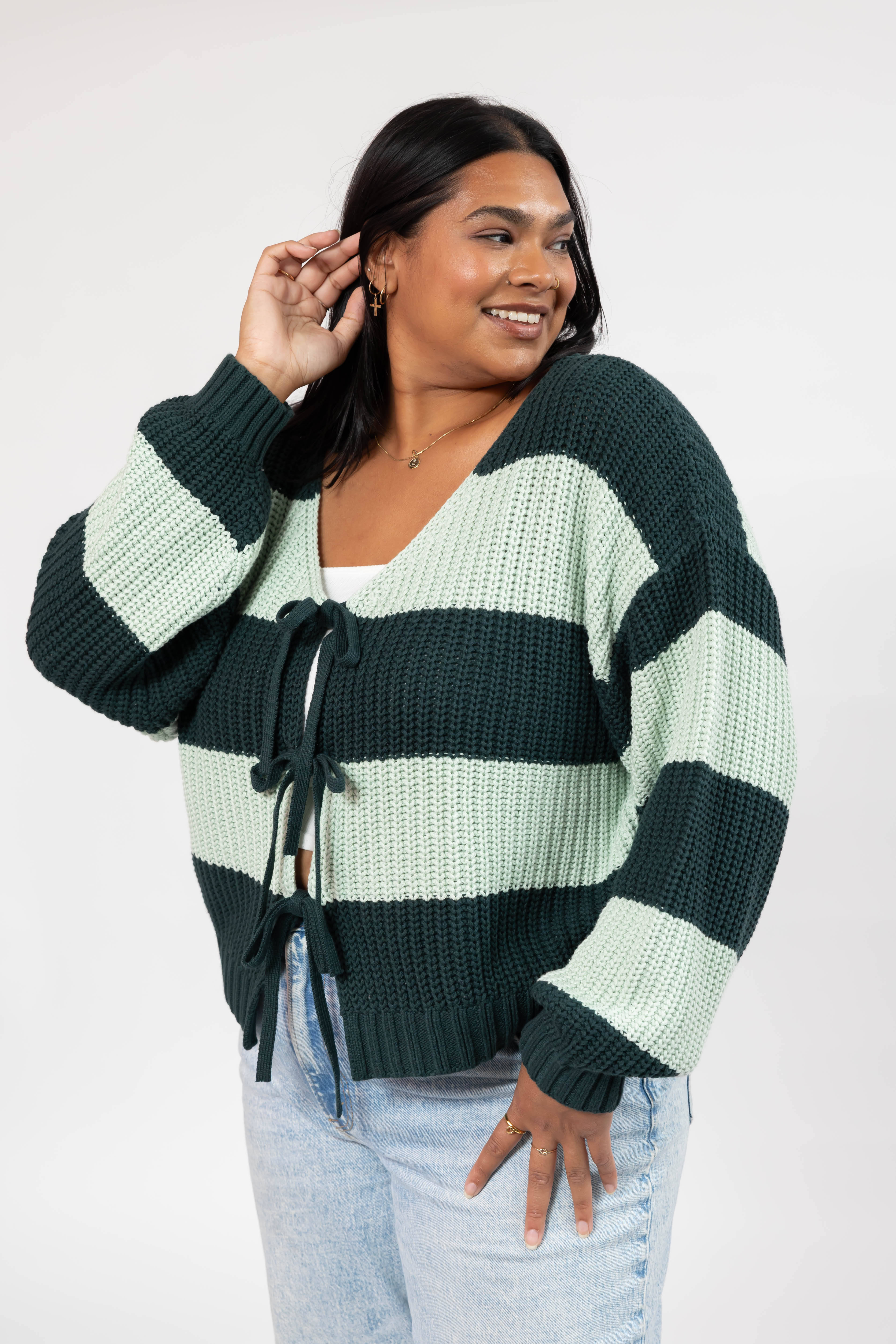 Gracie Cardigan in Green Stripes