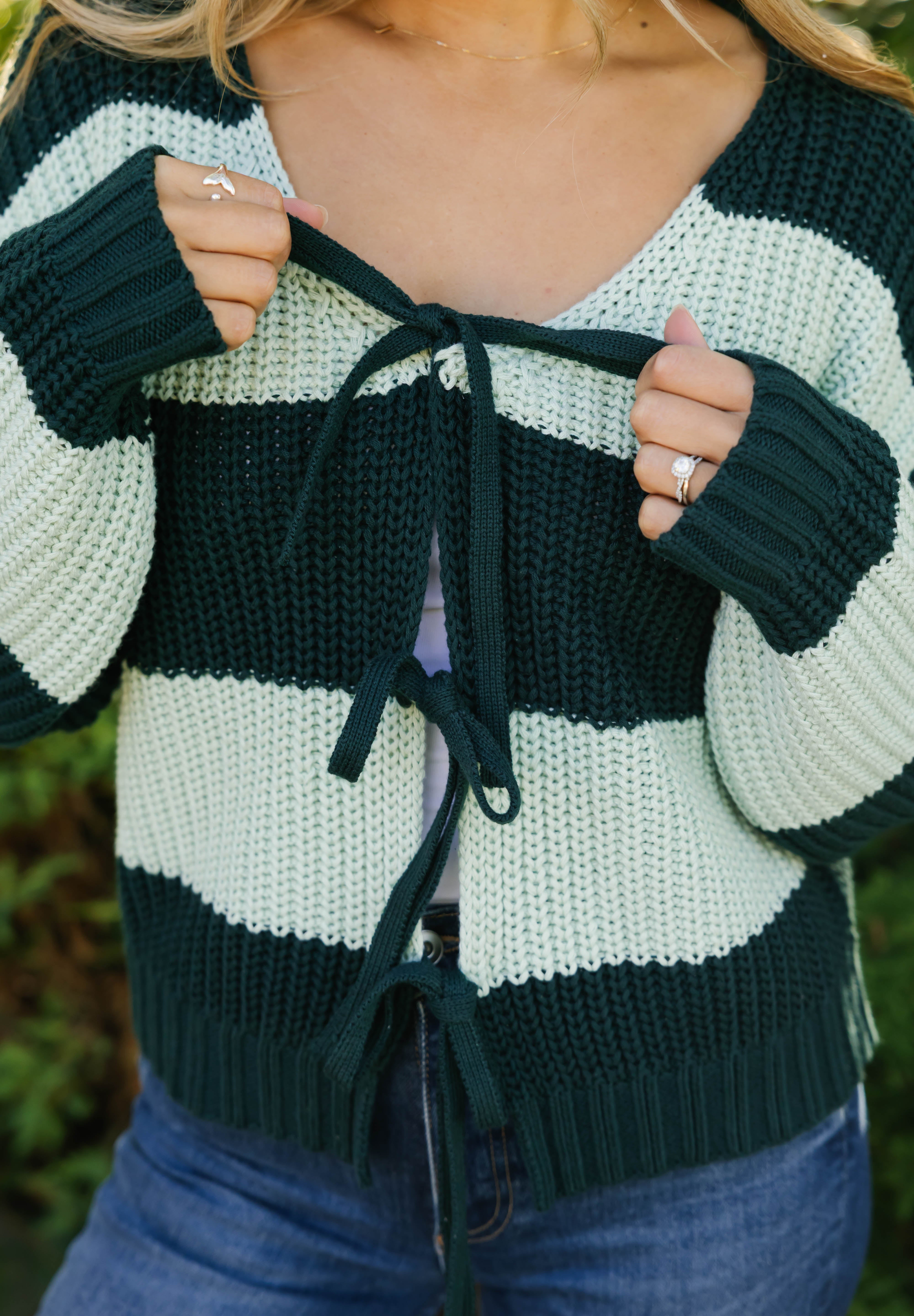 Gracie Cardigan in Green Stripes