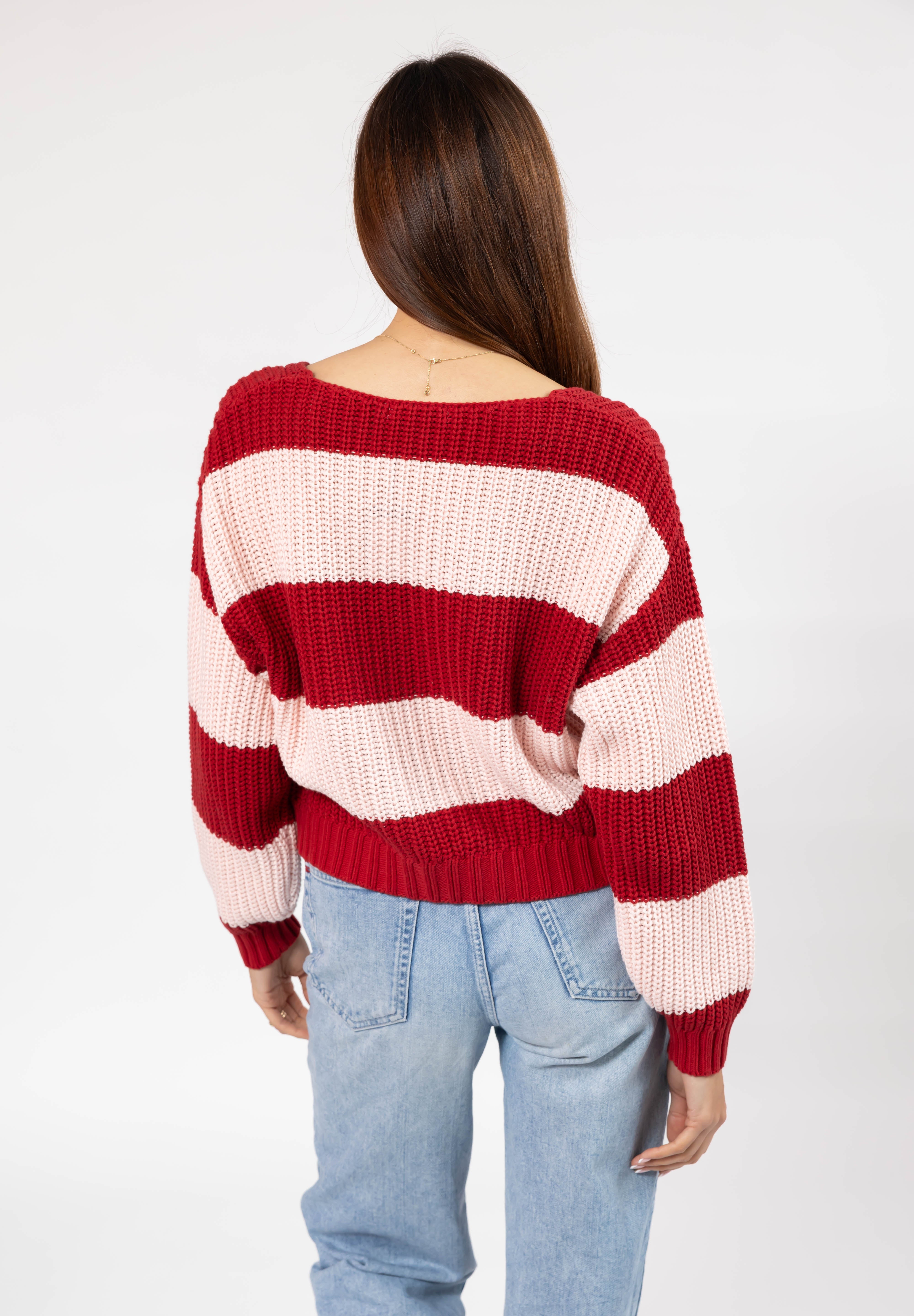 Gracie Cardigan in Red/Pink Stripes