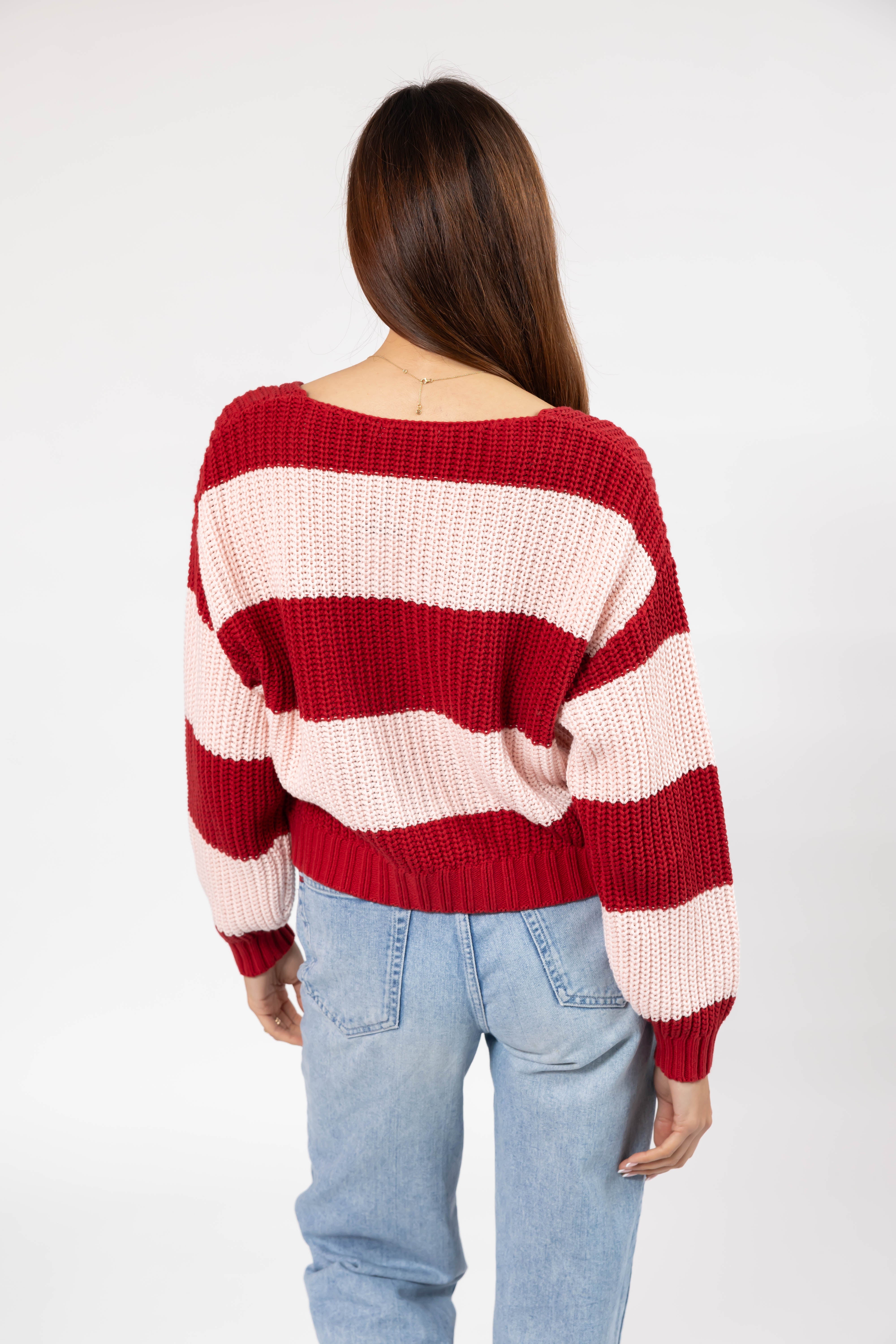 Gracie Cardigan in Red/Pink Stripes