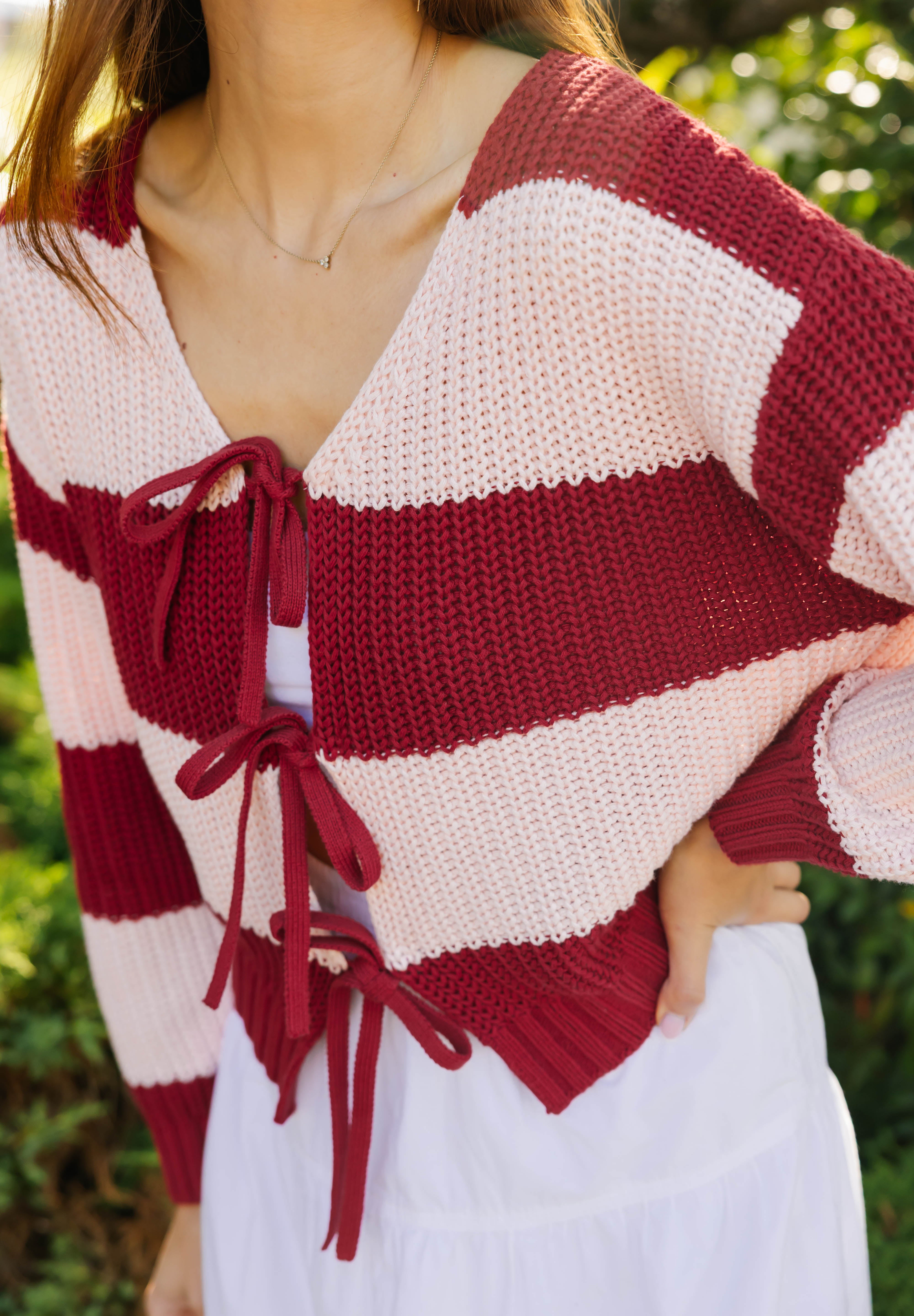 Gracie Cardigan in Red/Pink Stripes