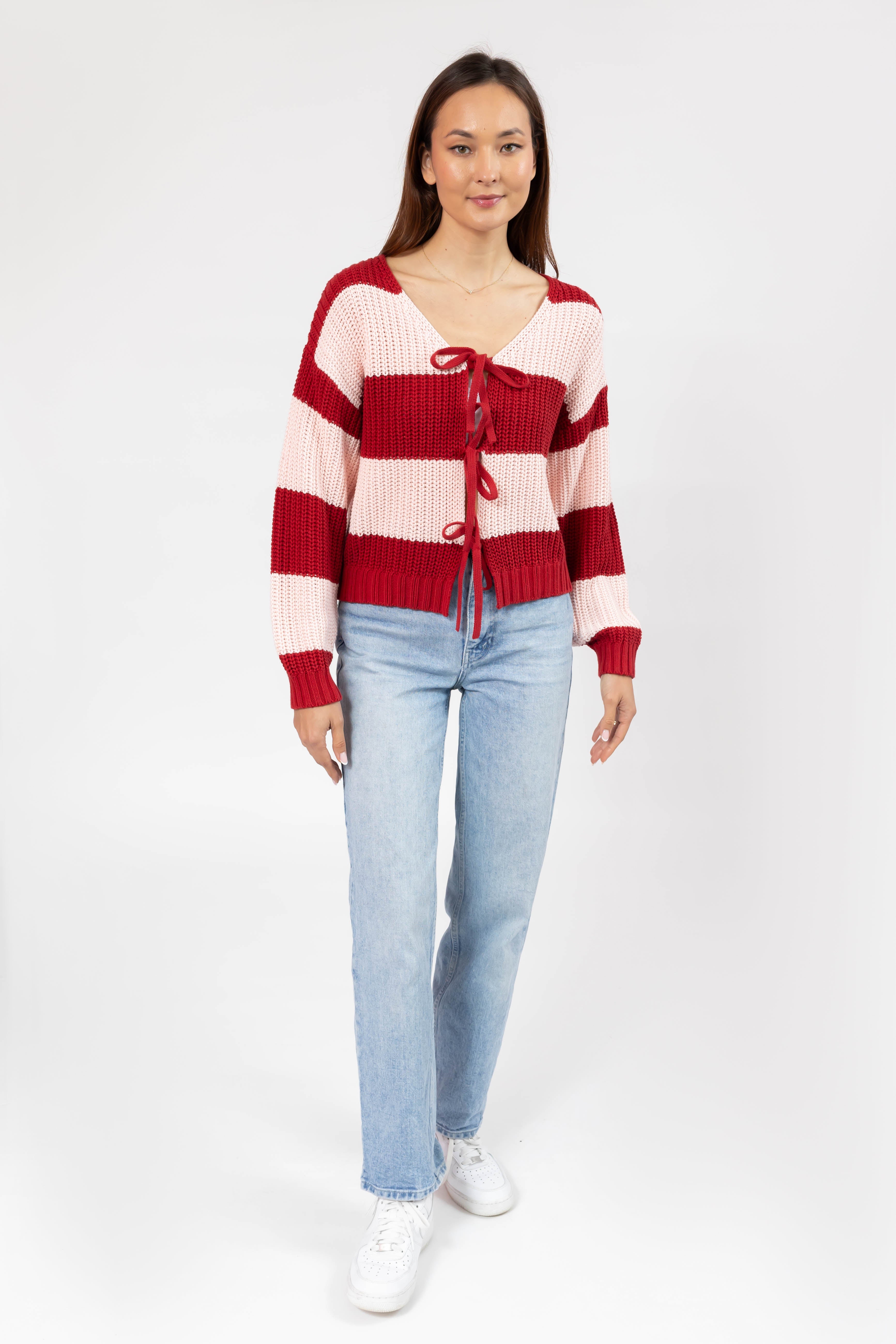 Gracie Cardigan in Red/Pink Stripes