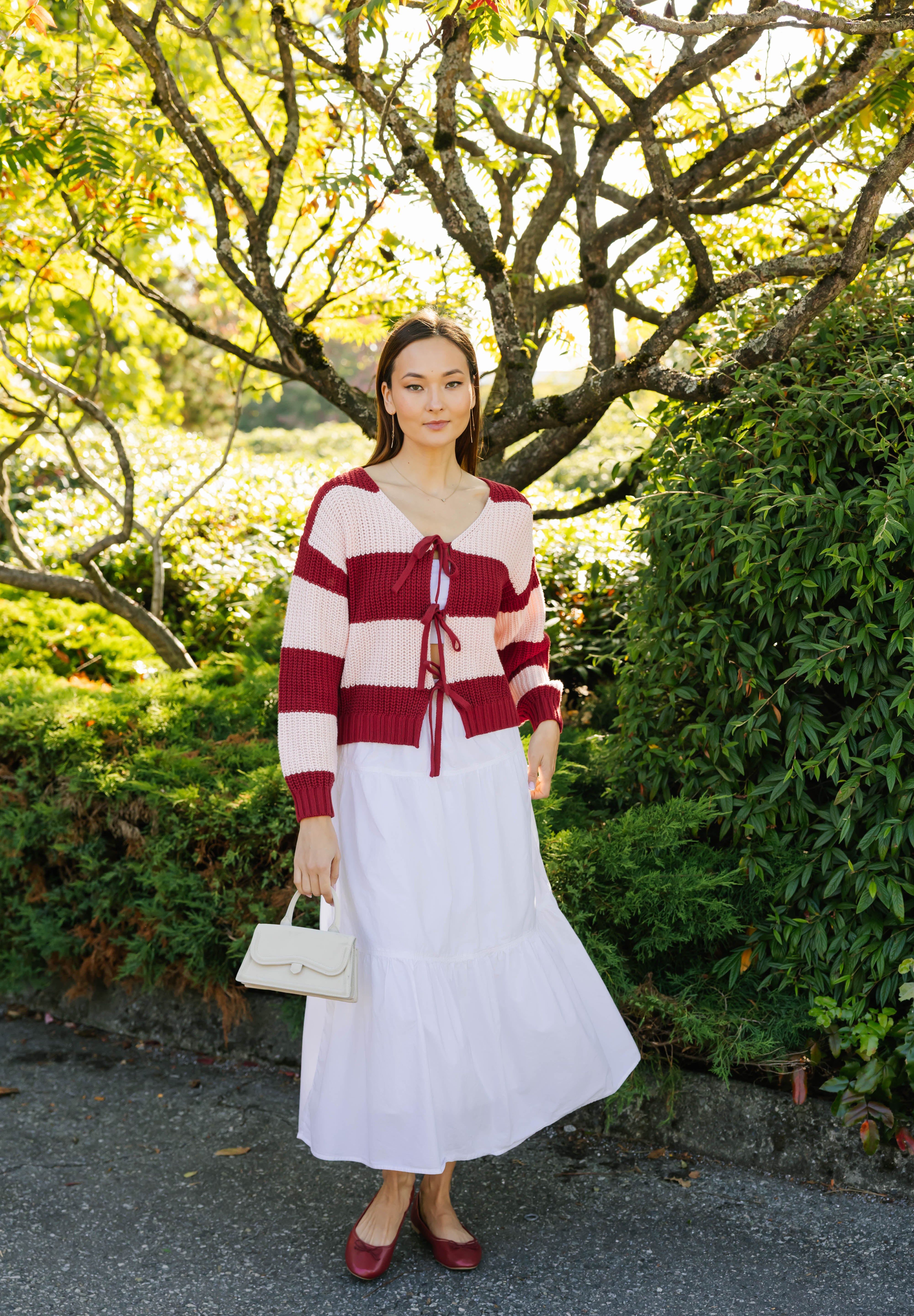 Gracie Cardigan in Red/Pink Stripes