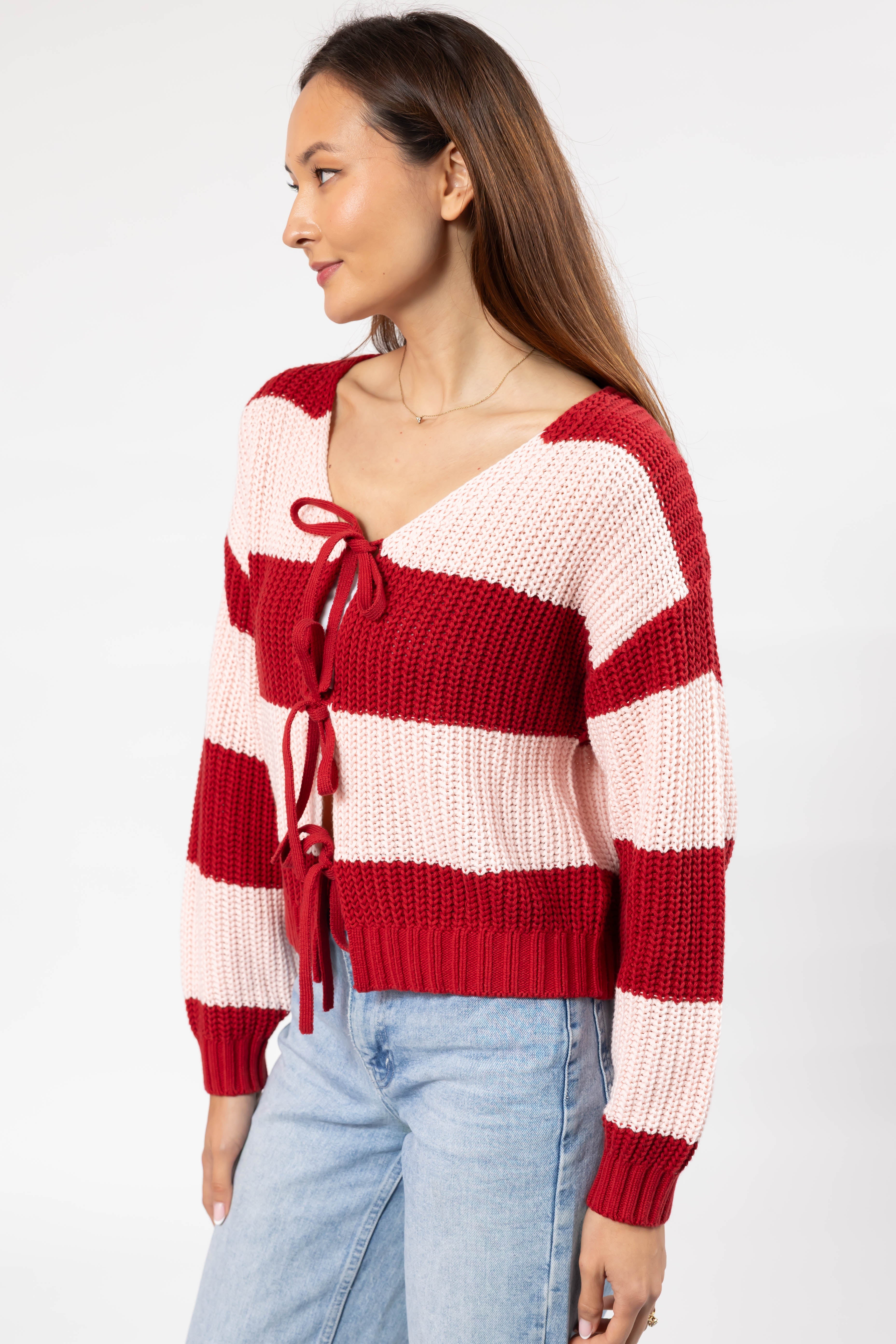 Gracie Cardigan in Red/Pink Stripes