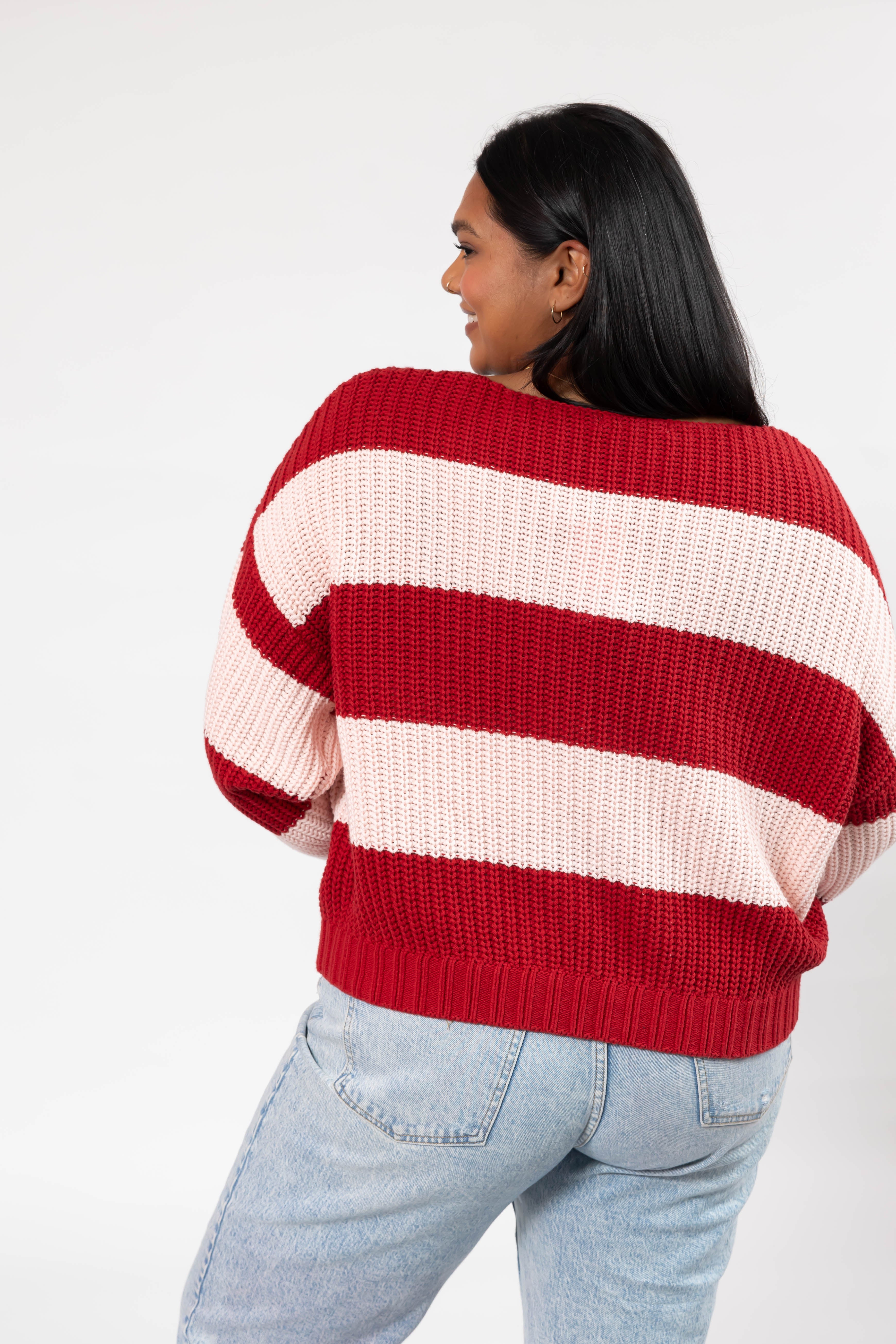 Gracie Cardigan in Red/Pink Stripes