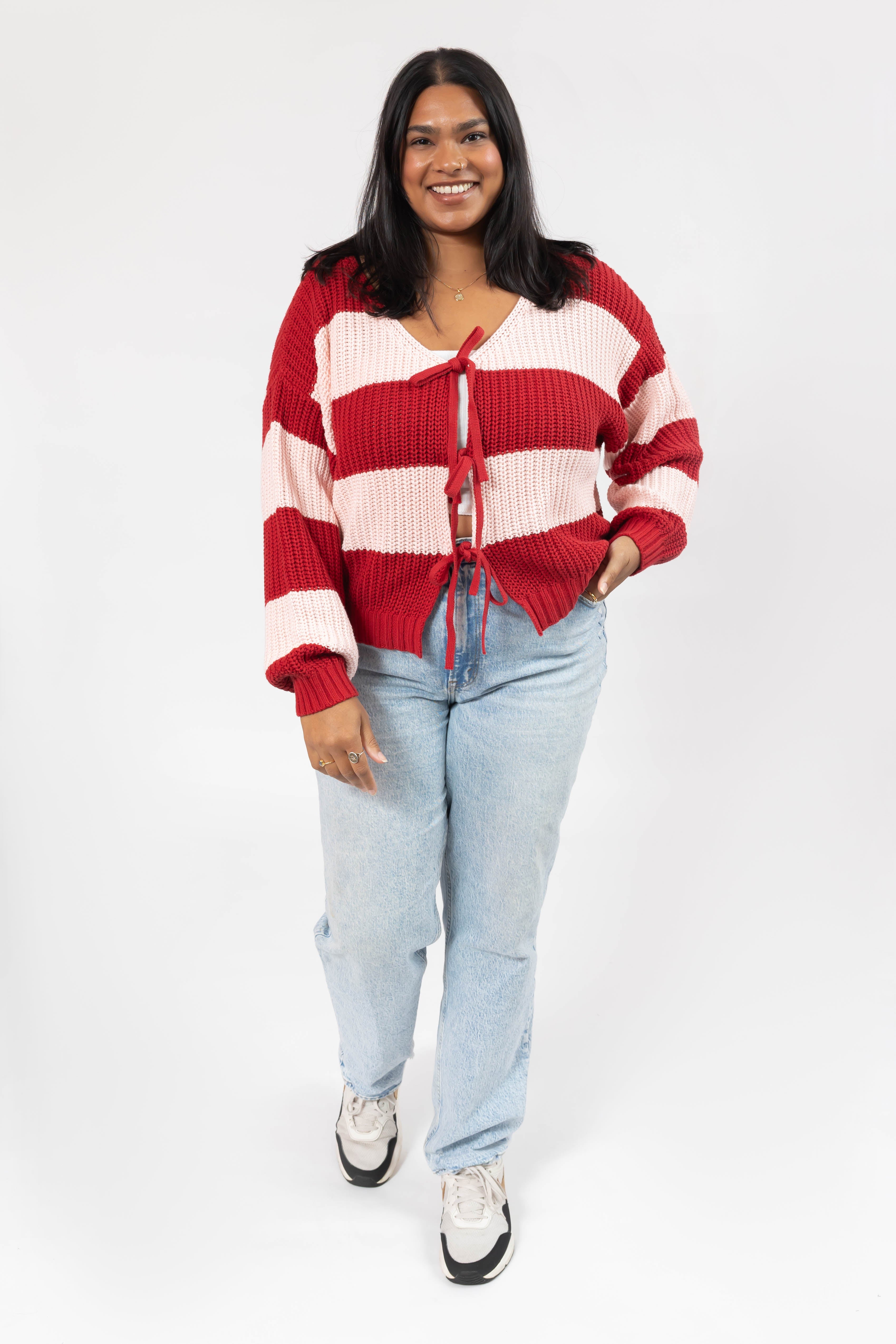 Gracie Cardigan in Red/Pink Stripes