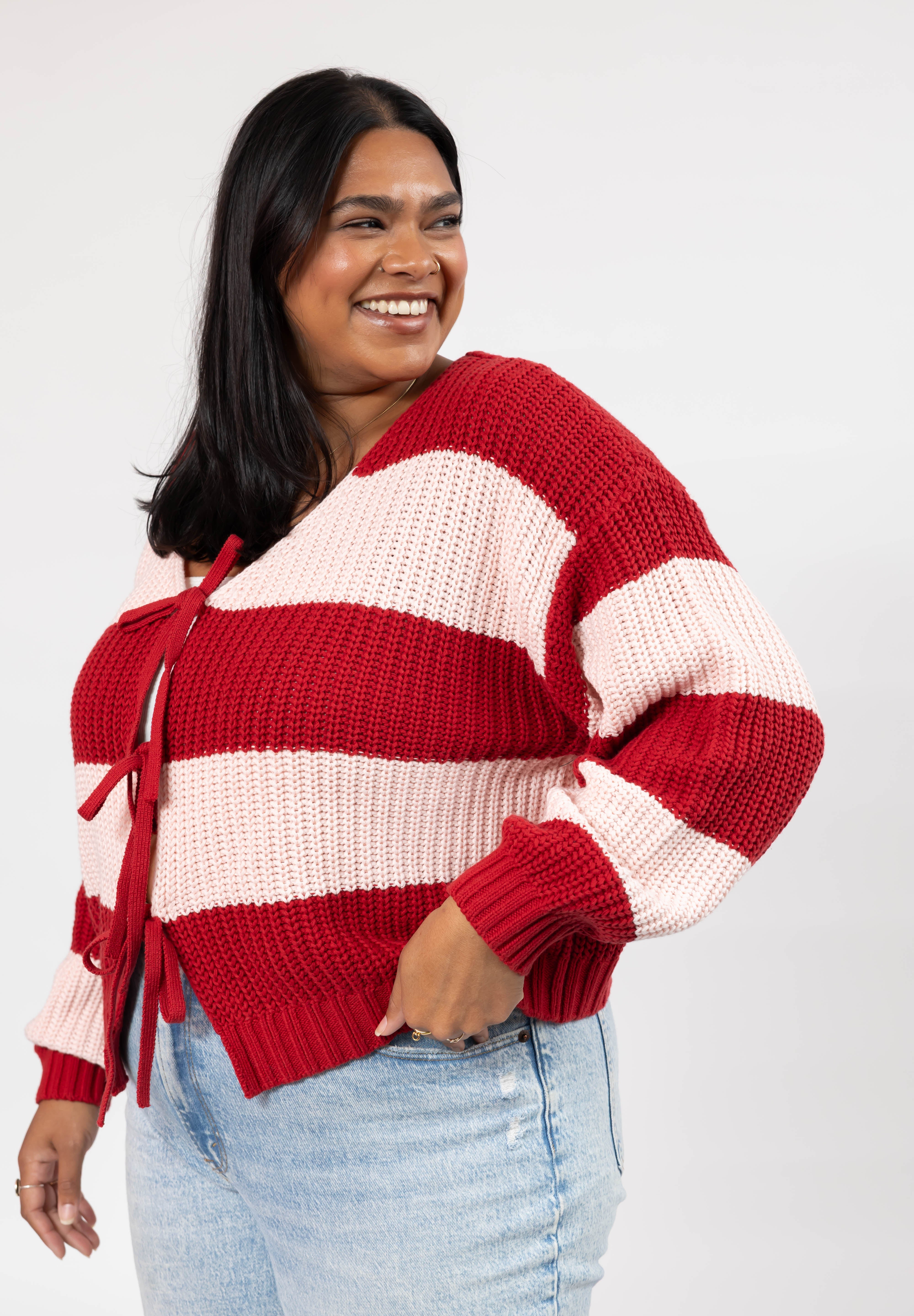 Gracie Cardigan in Red/Pink Stripes