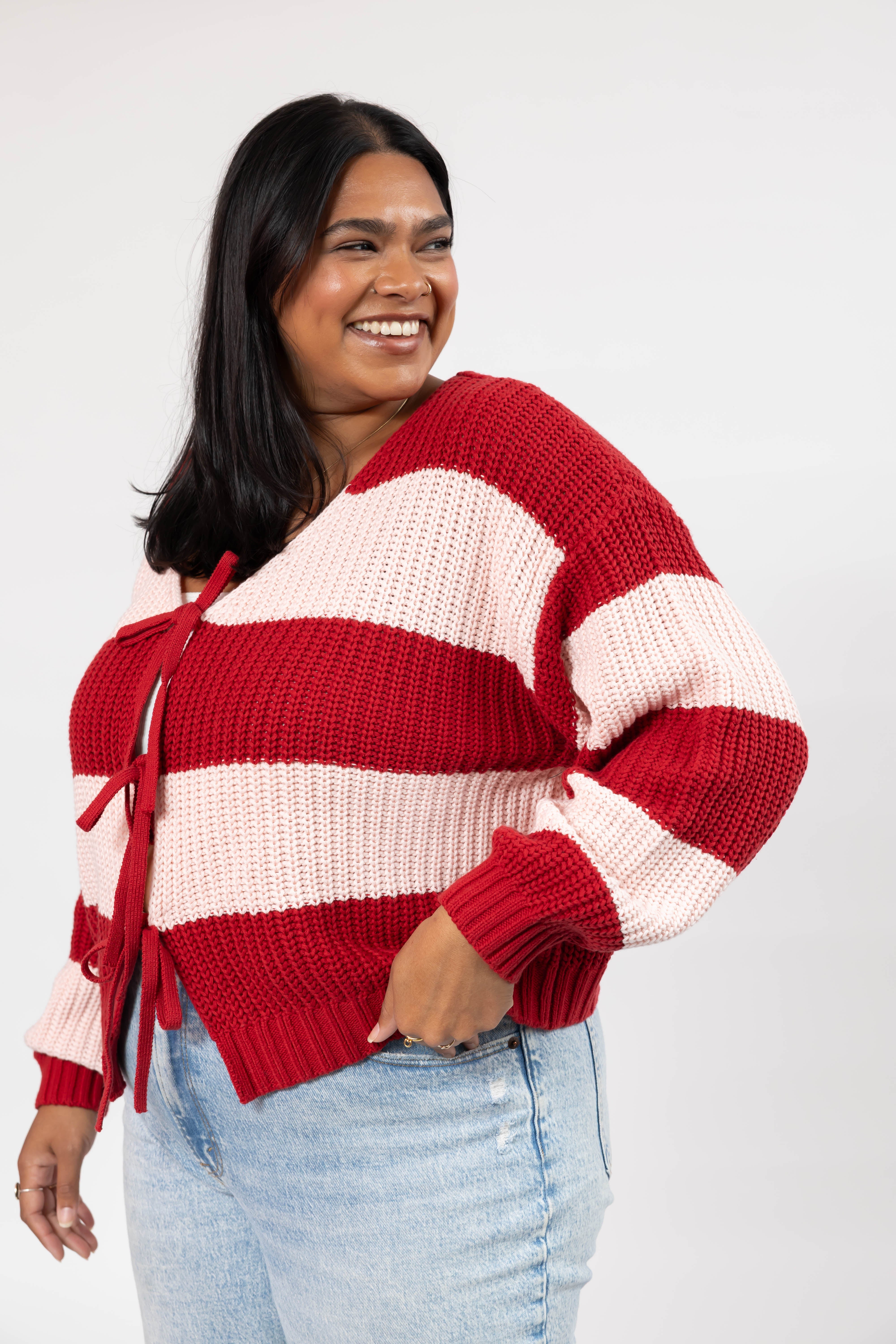 Gracie Cardigan in Red/Pink Stripes