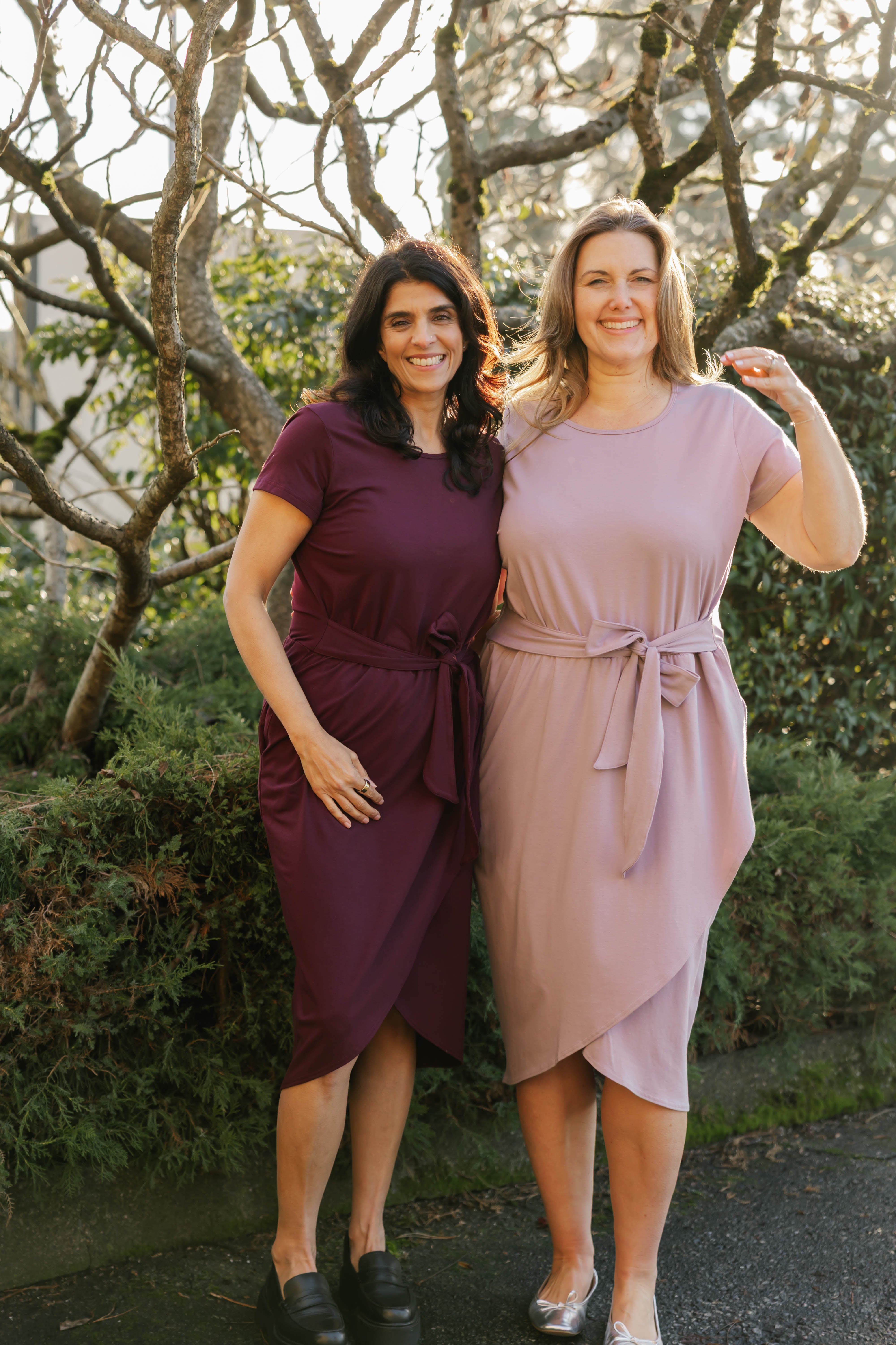 Rebecca Wrap Midi Dress in Deep Burgundy