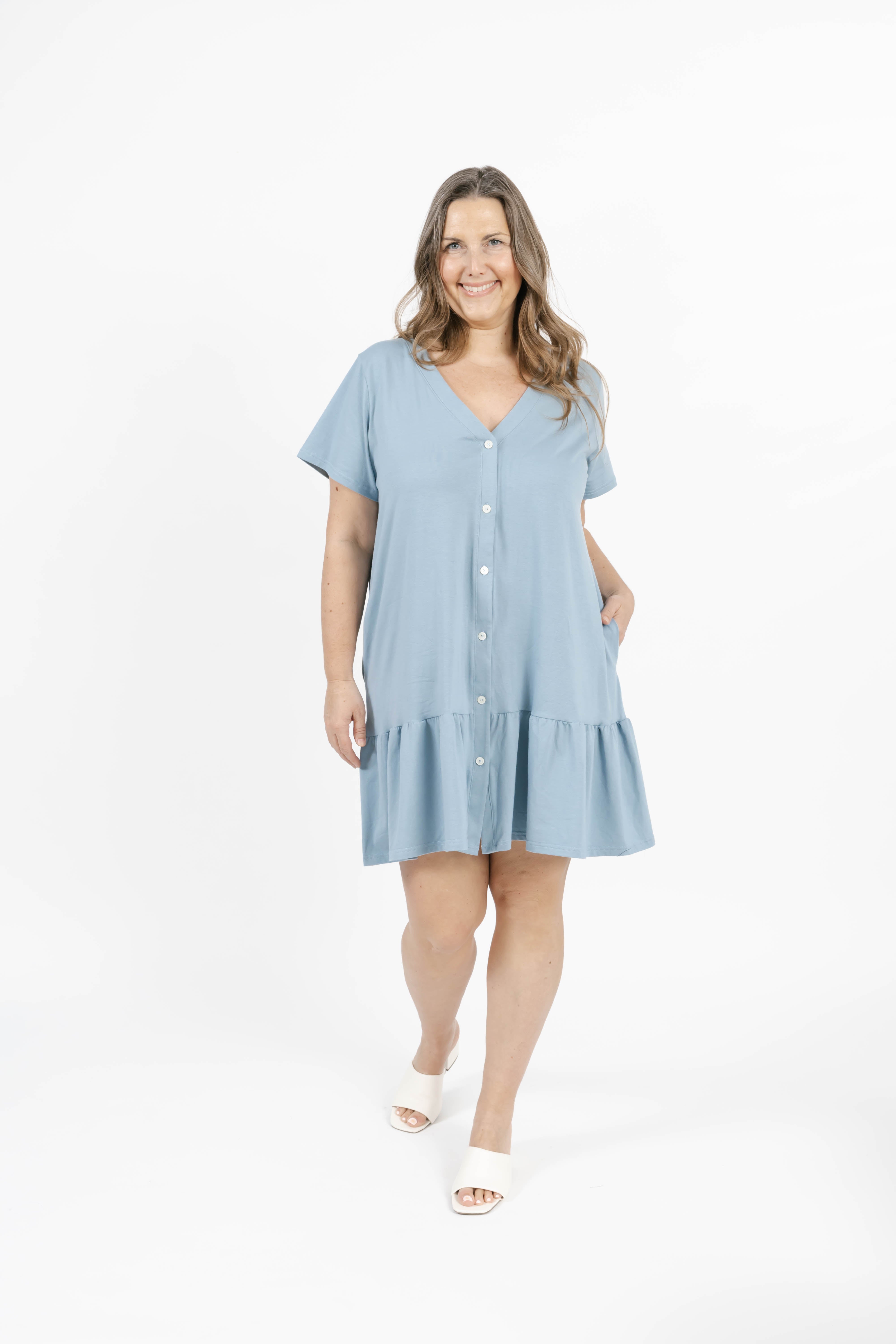 Hailey Mini Dress in Dusty Blue