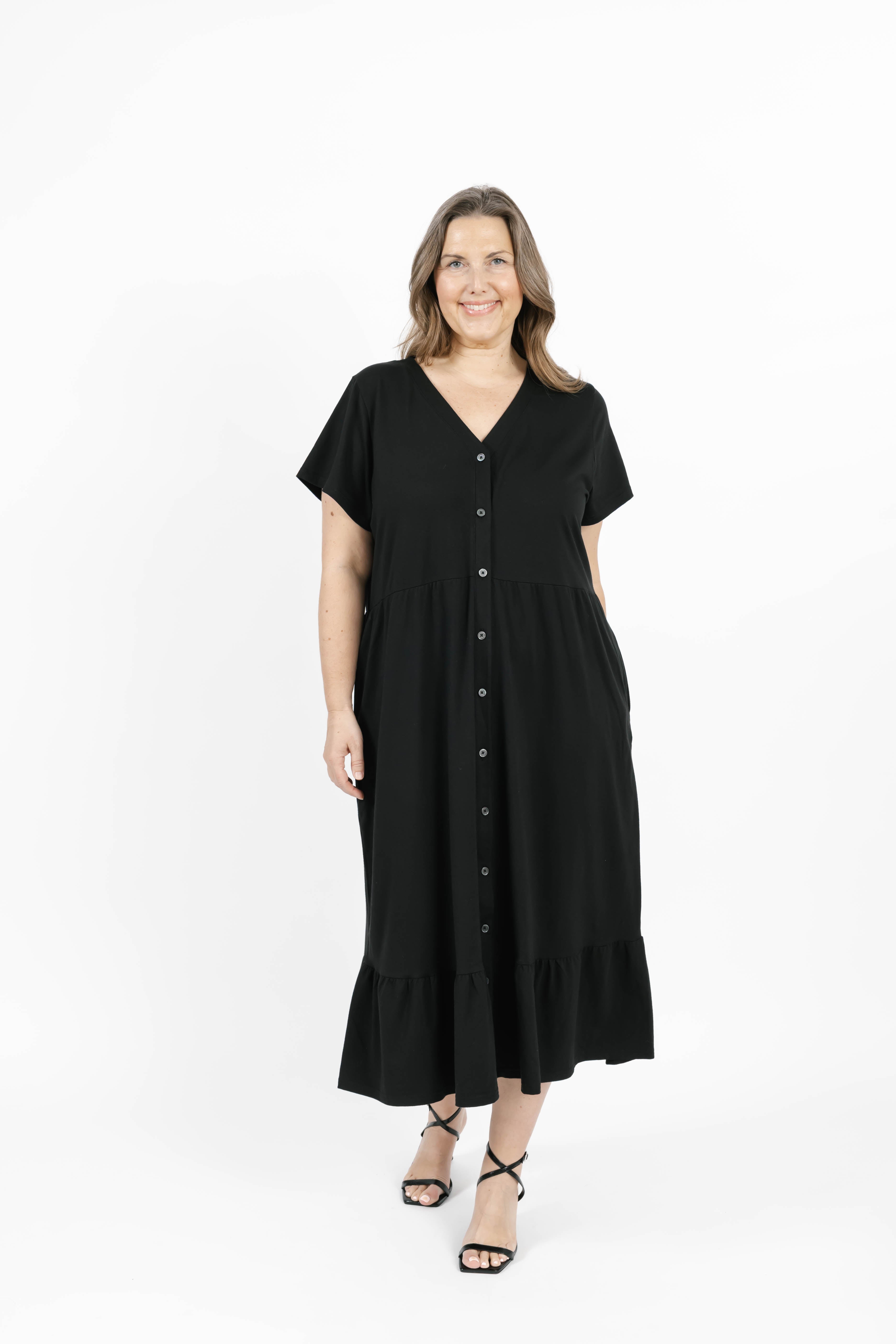 Hailey Midi Dress in Midnight Black