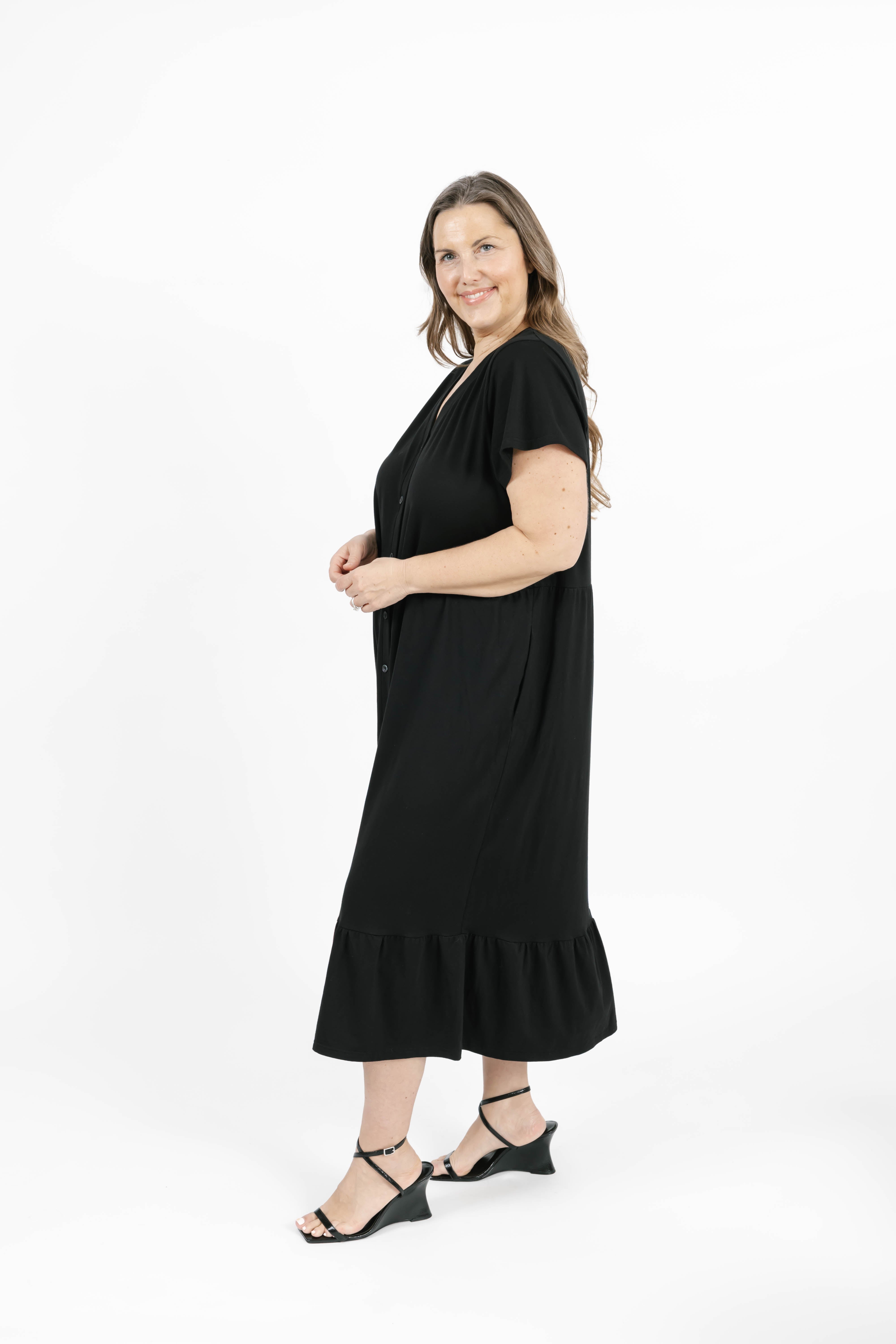 Hailey Midi Dress in Midnight Black