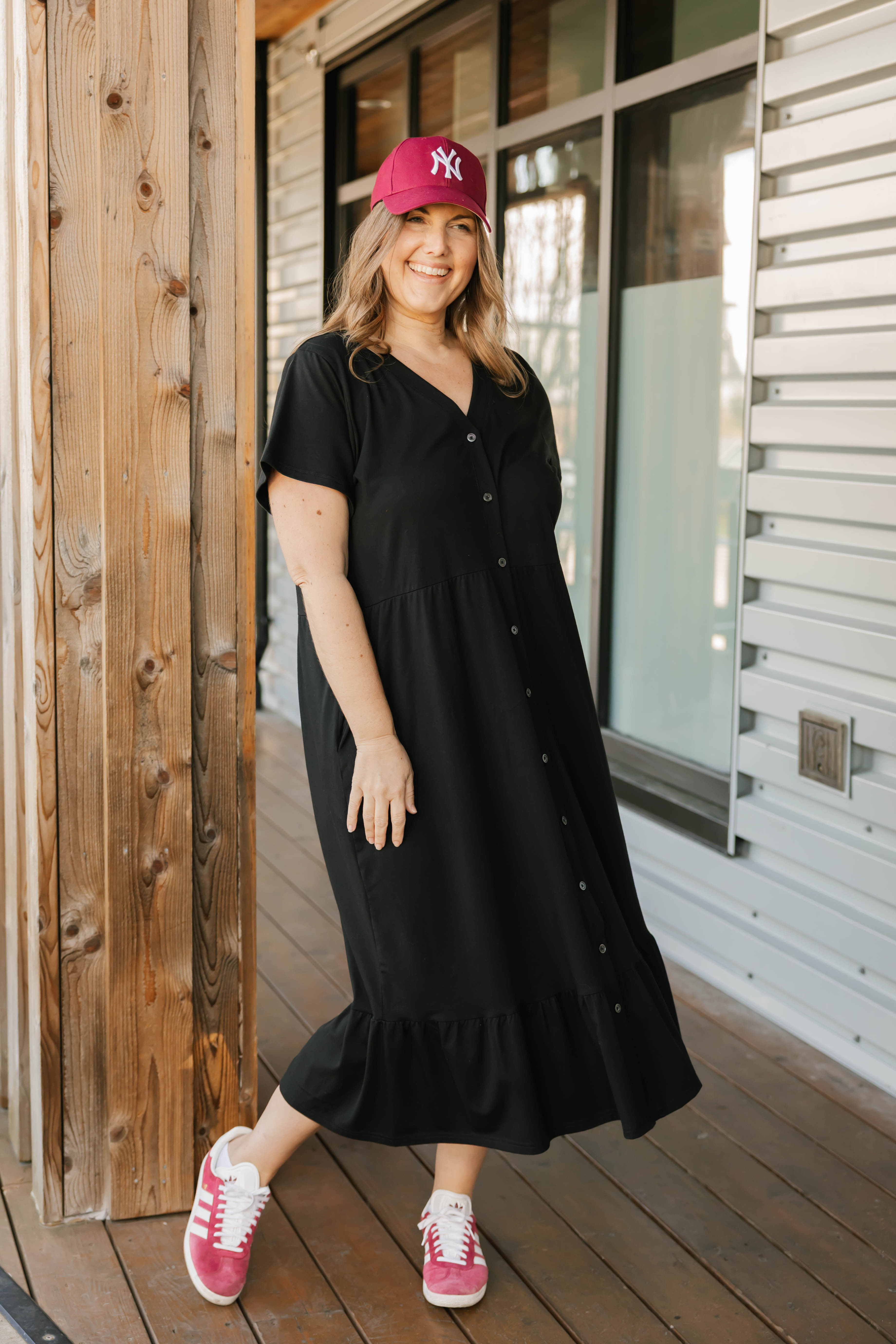 Hailey Midi Dress in Midnight Black