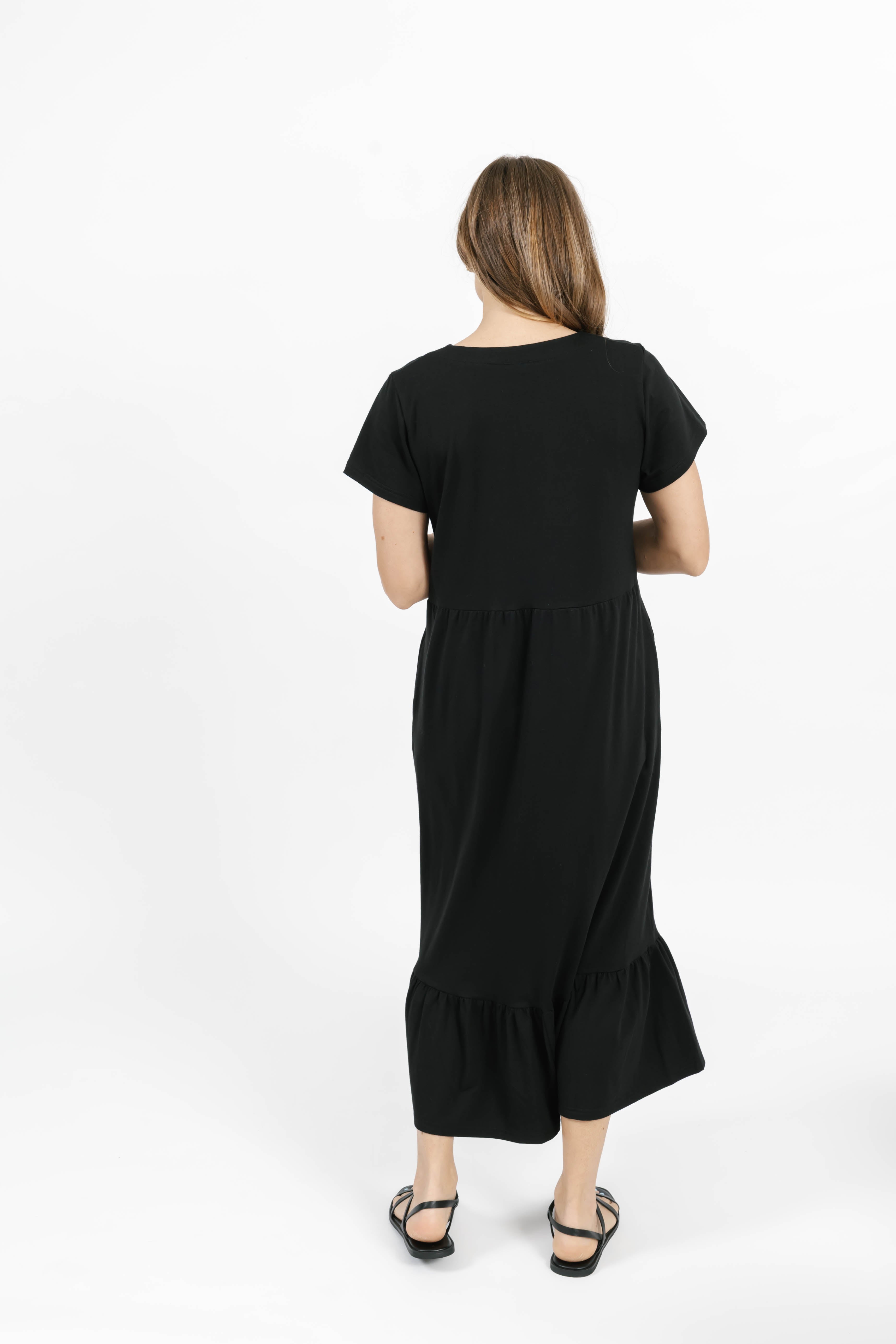 Hailey Midi Dress in Midnight Black