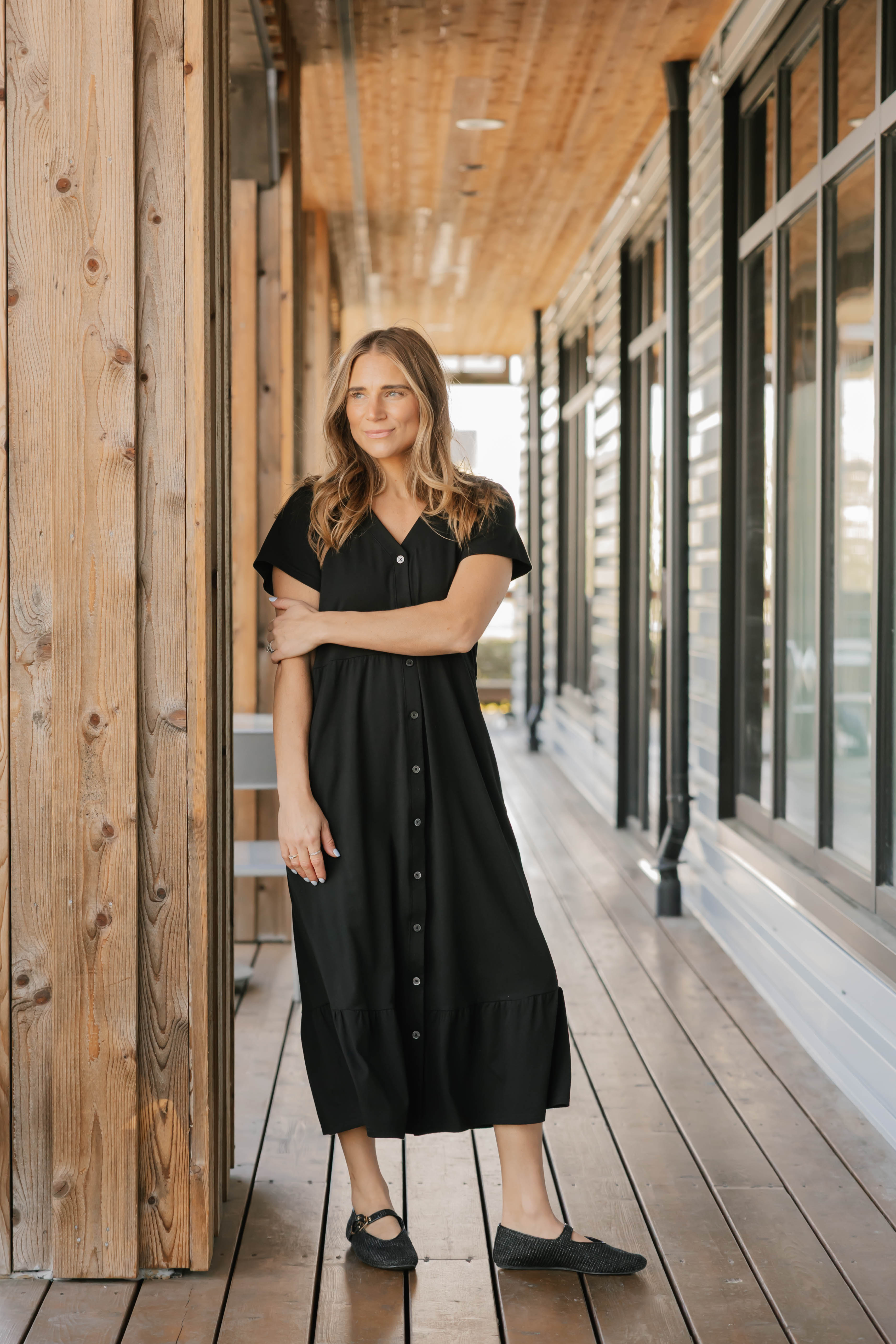 Hailey Midi Dress in Midnight Black