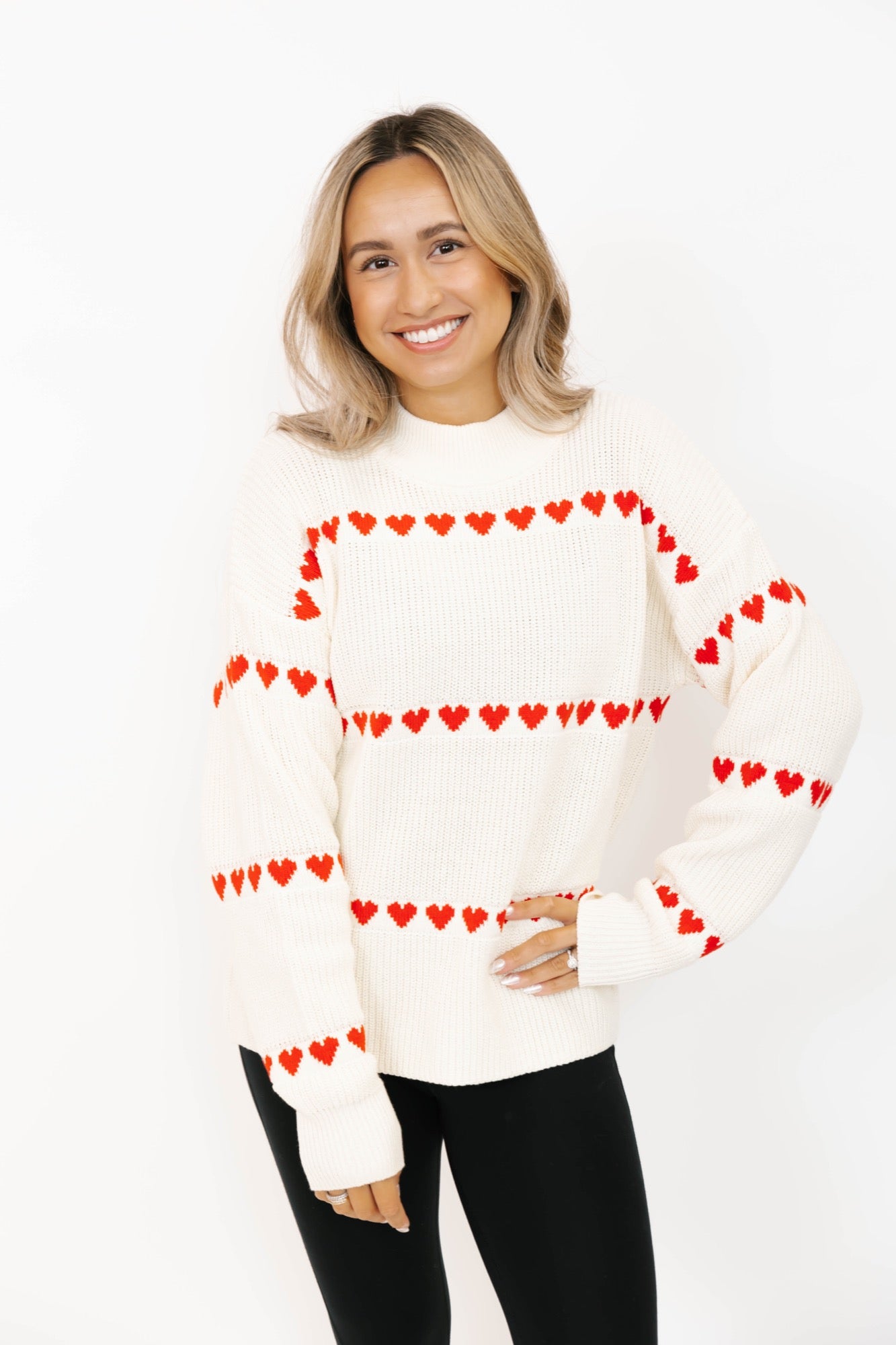 Follow Your Heart Sweater in Cream/Red Combo