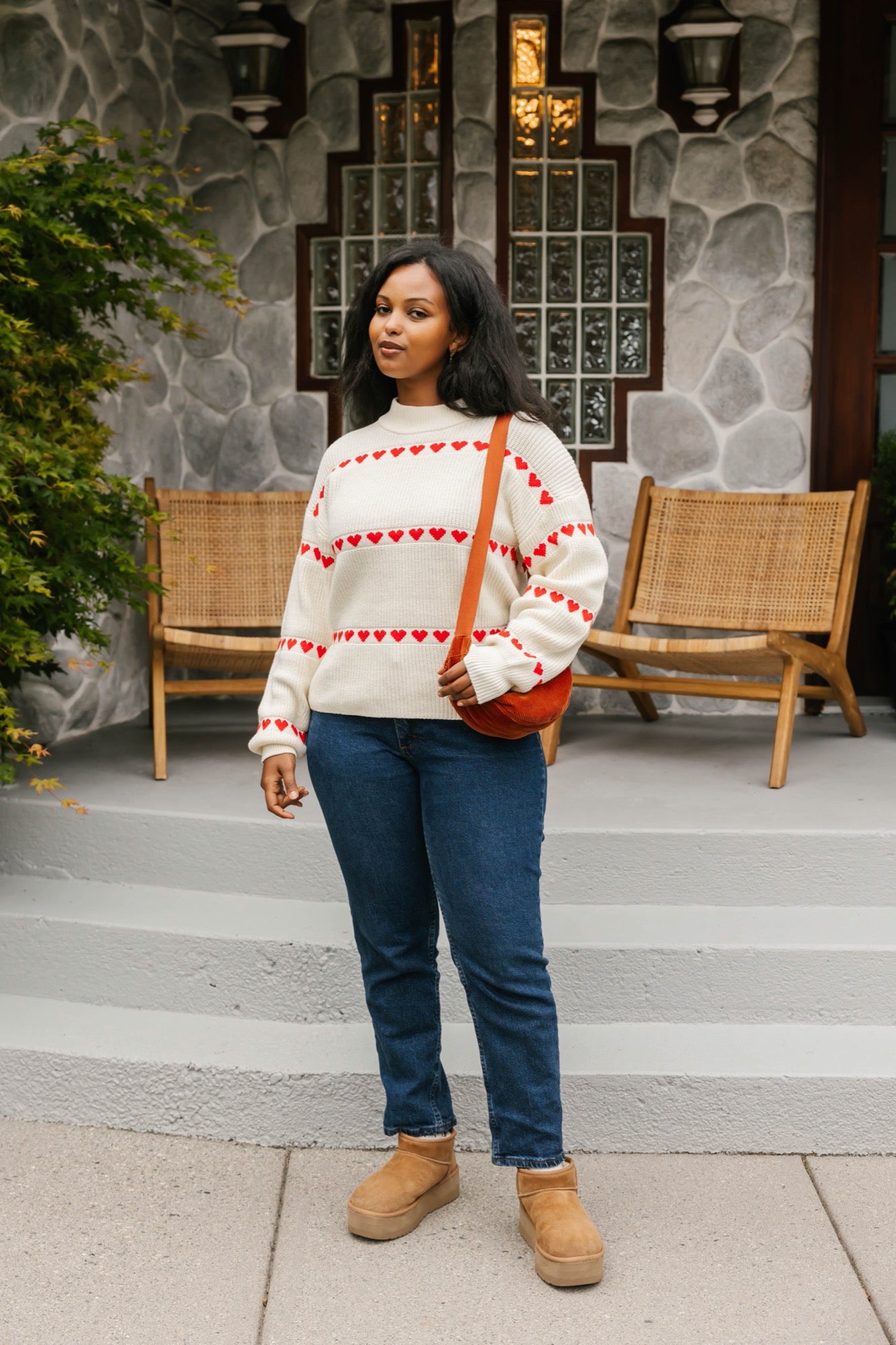 Follow Your Heart Sweater in Cream/Red Combo