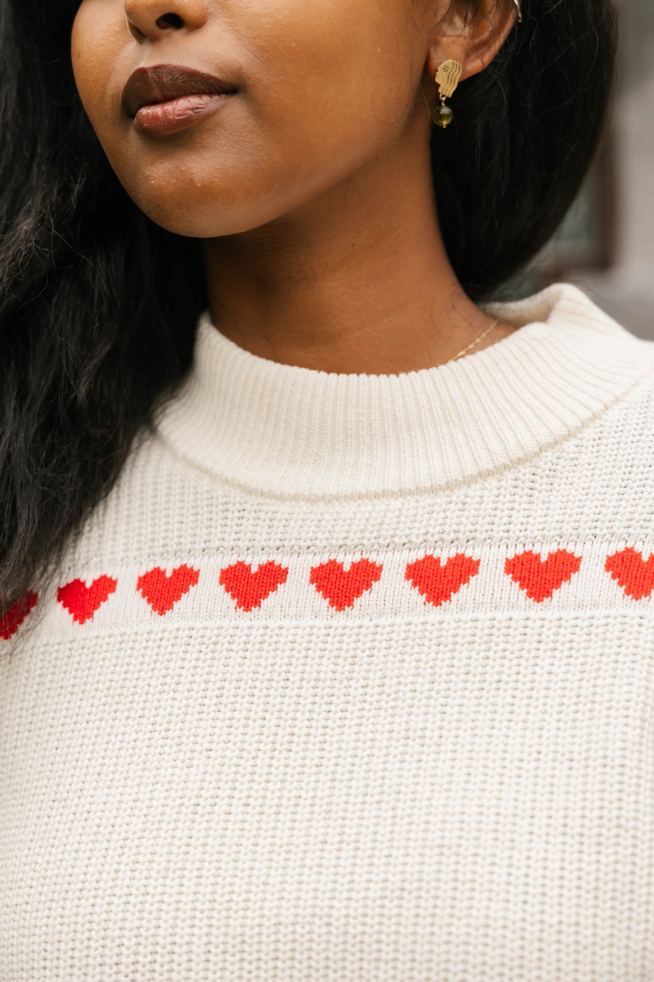 Follow Your Heart Sweater in Cream/Red Combo