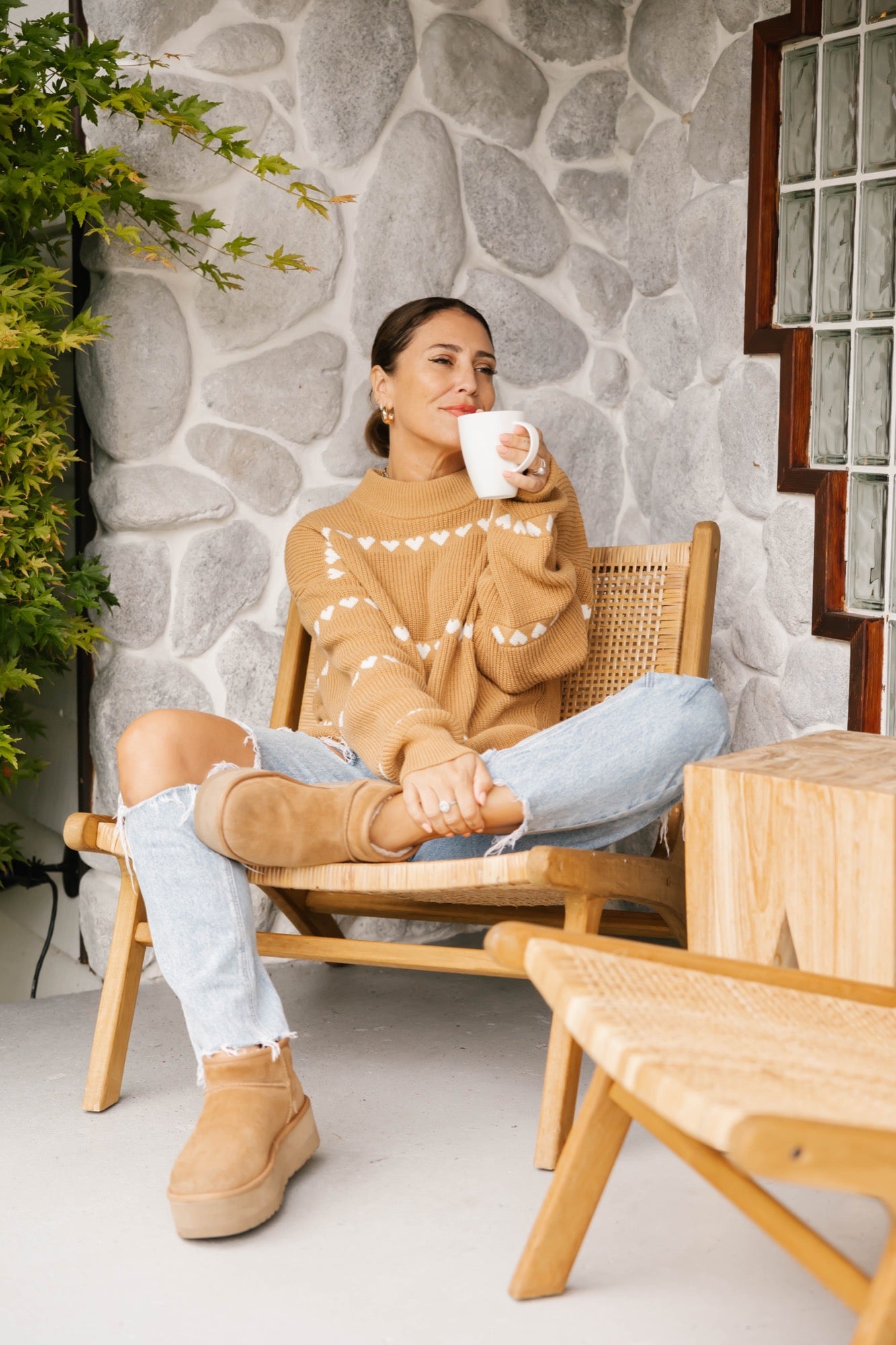 Follow Your Heart Sweater in Tan/Cream Combo