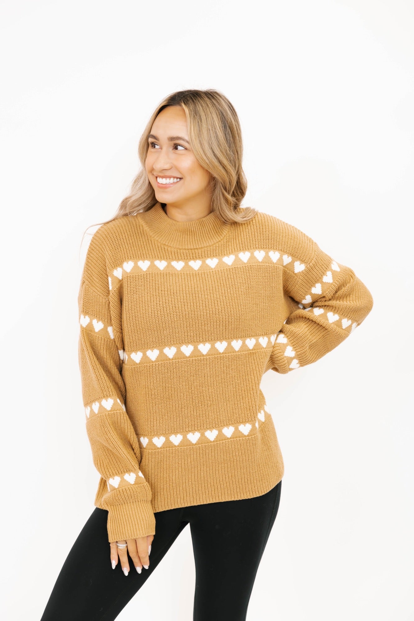 Follow Your Heart Sweater in Tan/Cream Combo