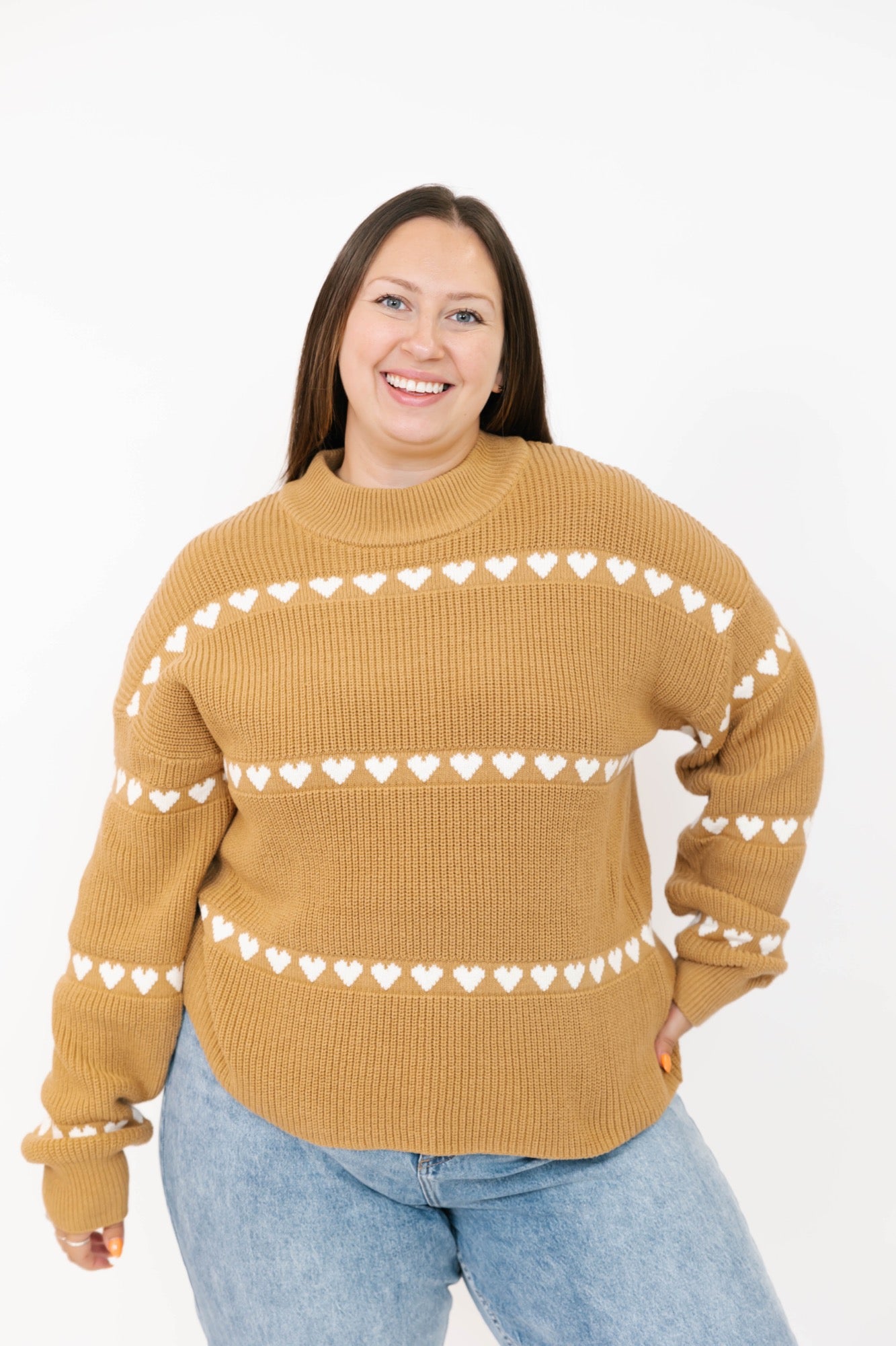 Follow Your Heart Sweater in Tan/Cream Combo