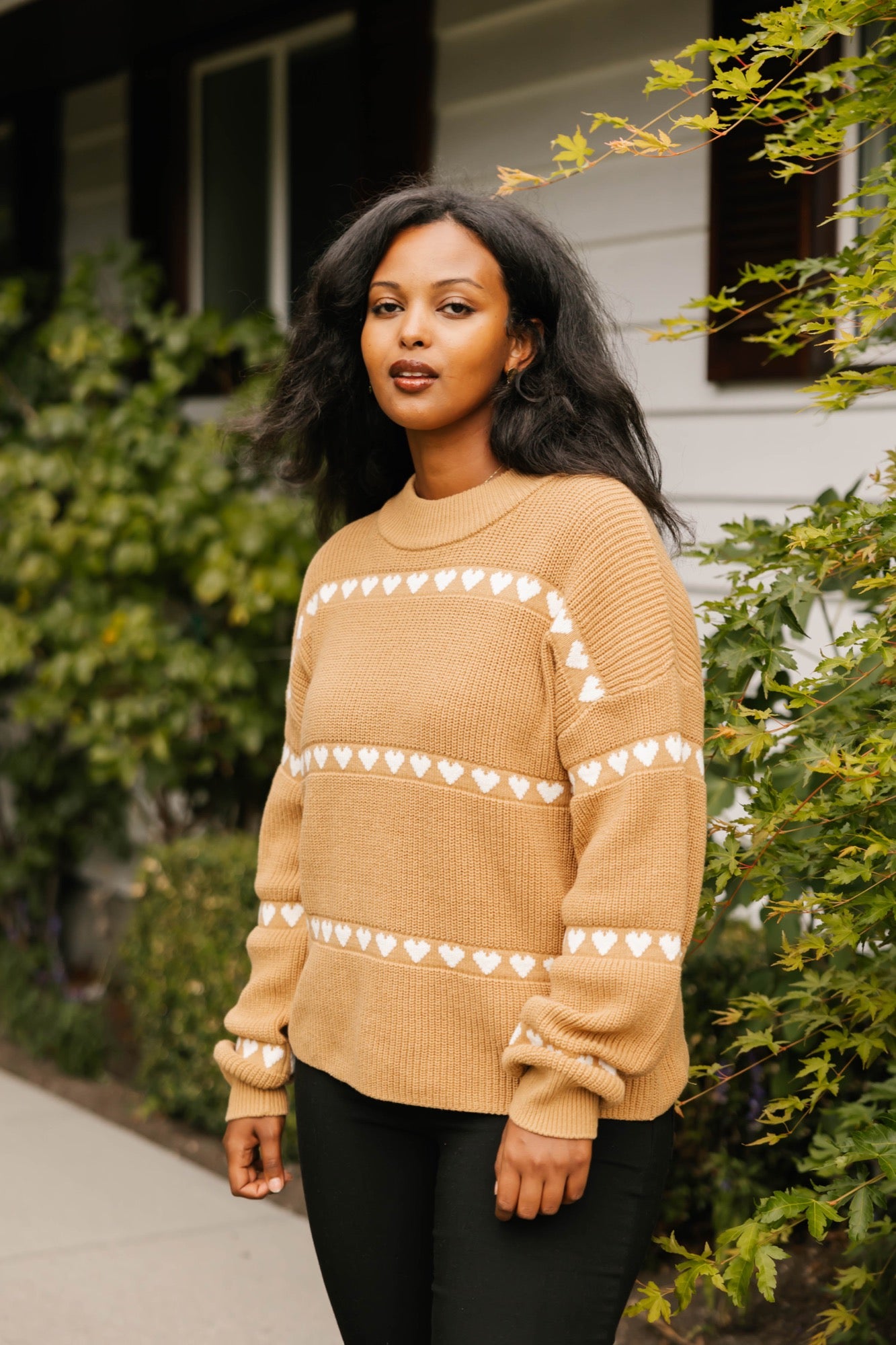 Follow Your Heart Sweater in Tan/Cream Combo