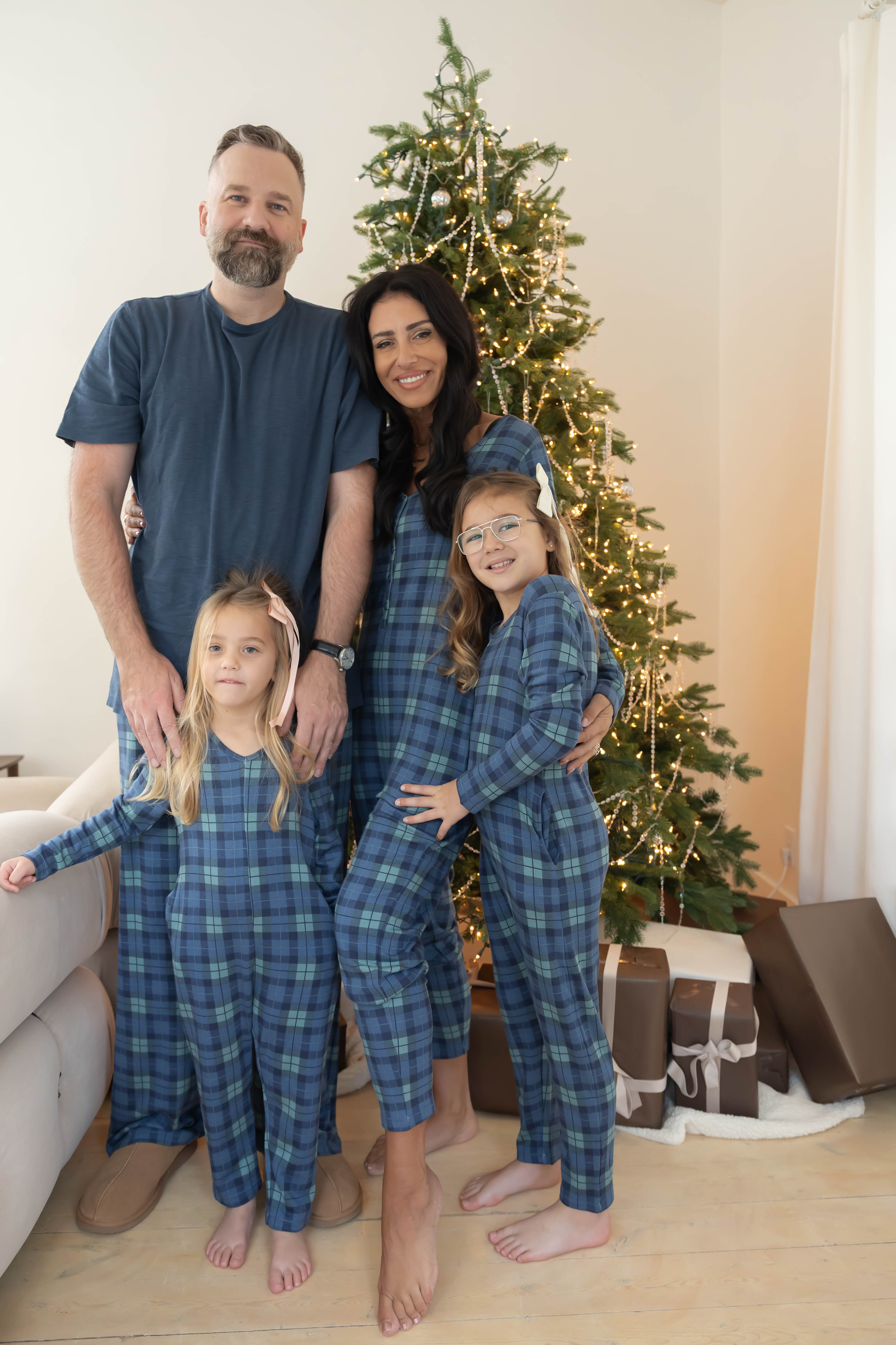 Friday Henley Romper in Navy Plaid