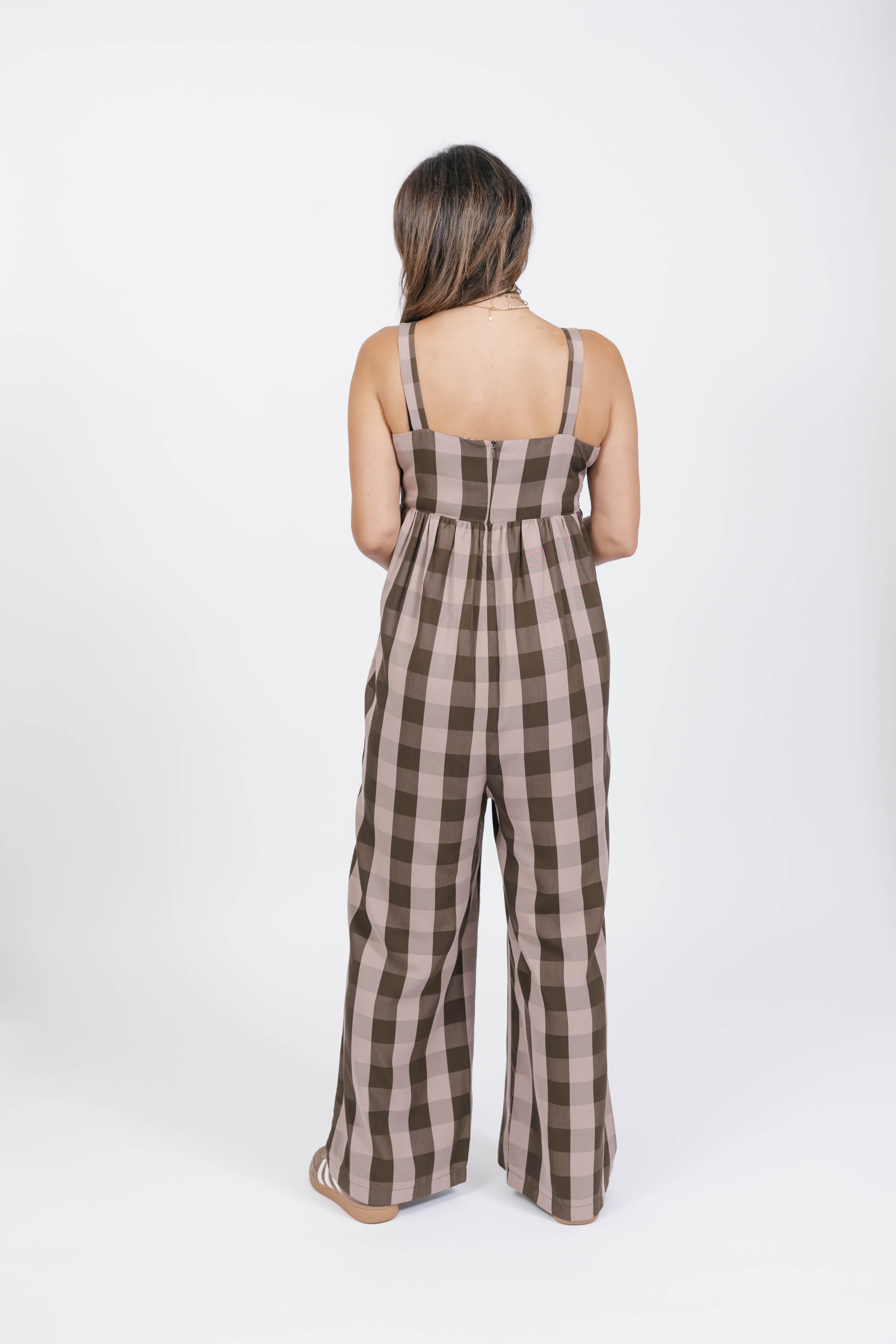 Breezy Gingham Romper in Brown