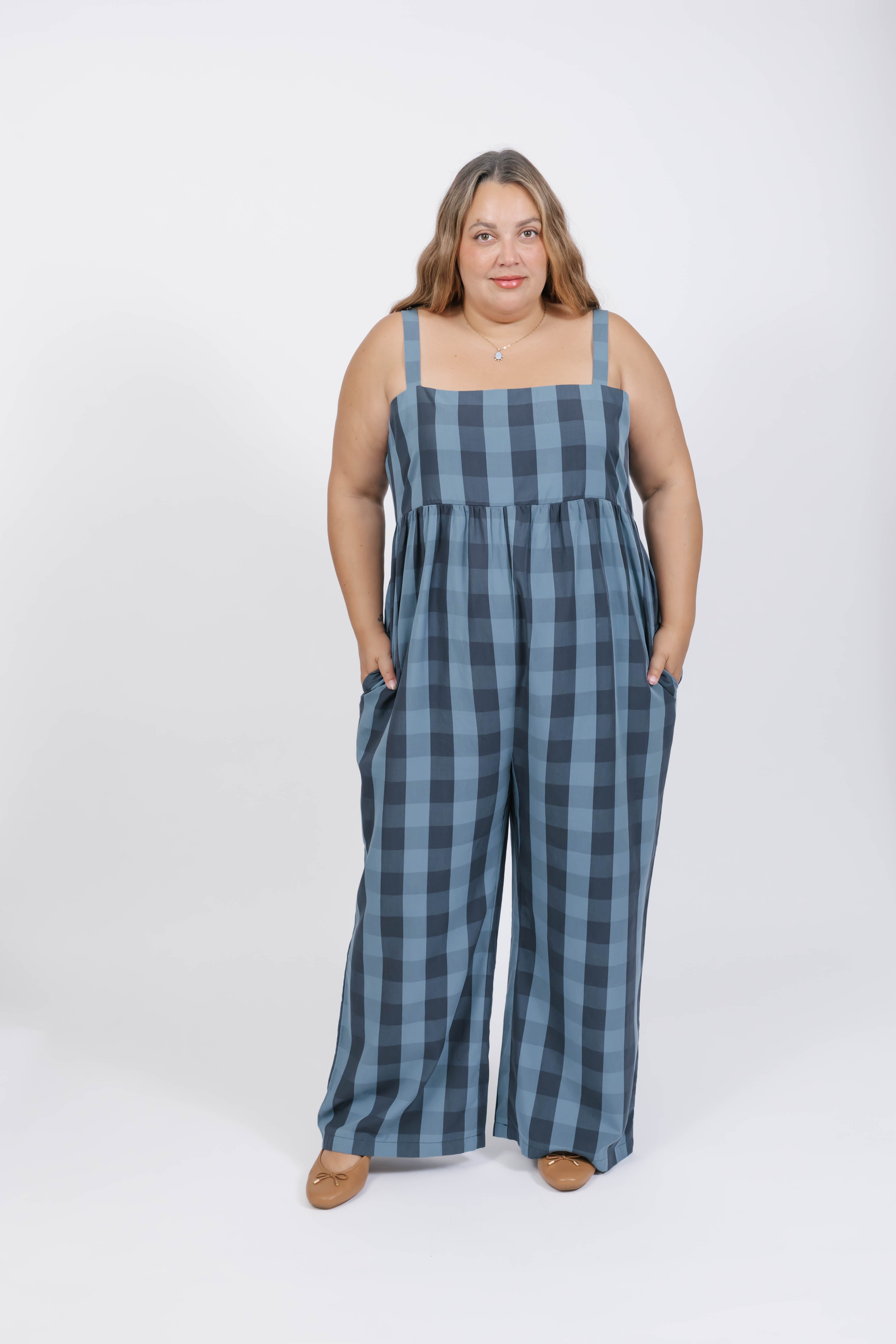 Breezy Gingham Romper in Navy