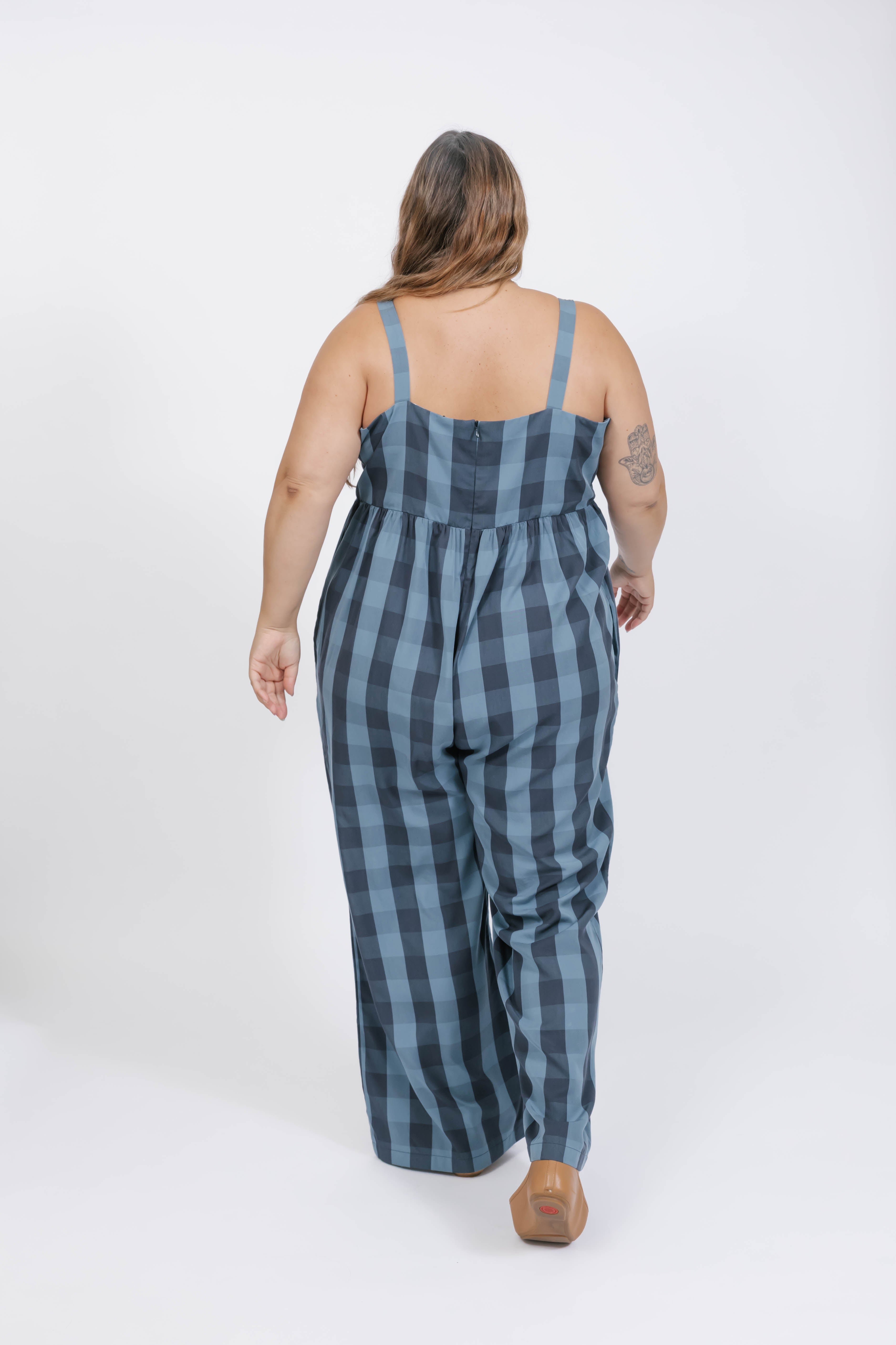 Breezy Gingham Romper in Navy