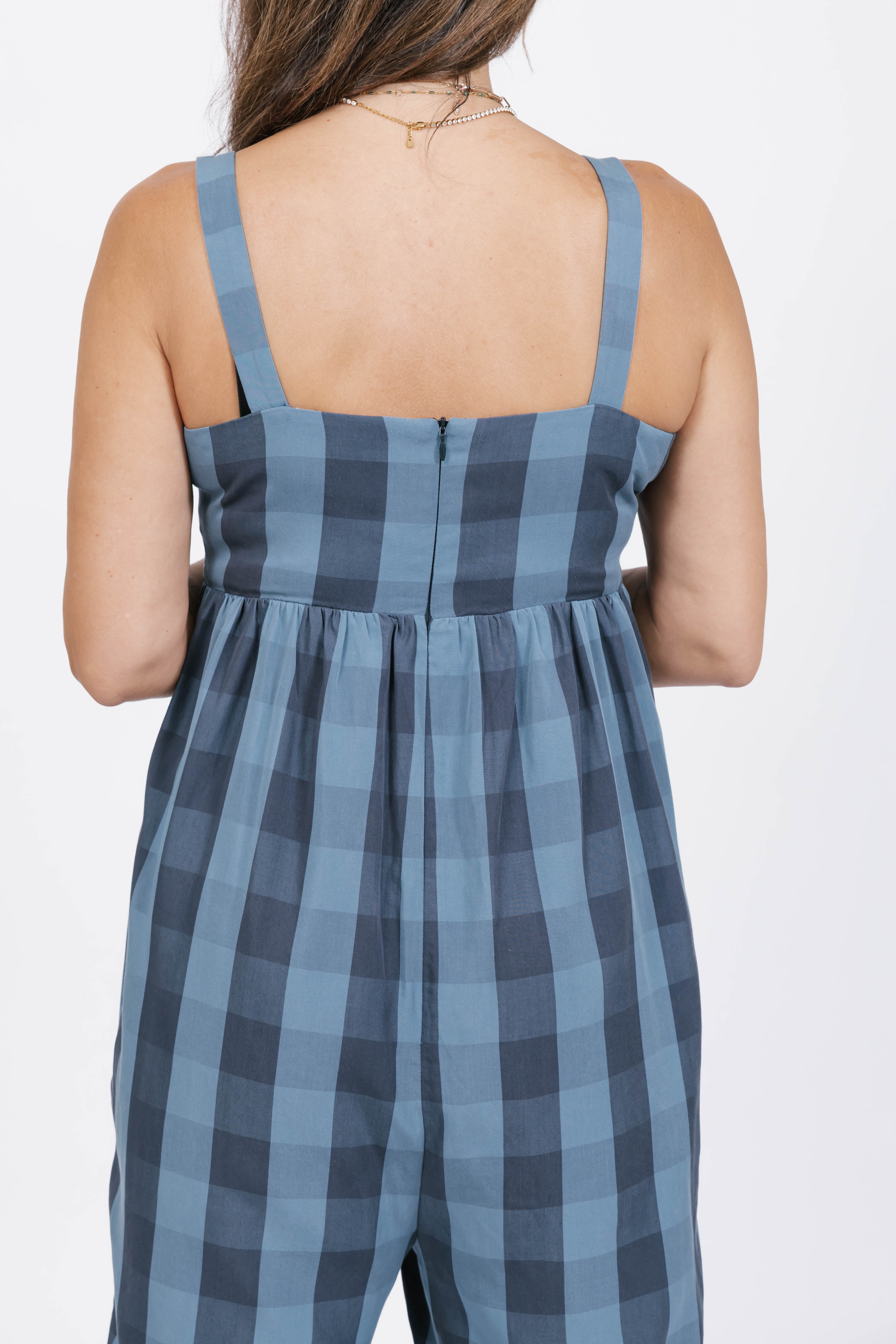 Breezy Gingham Romper in Navy