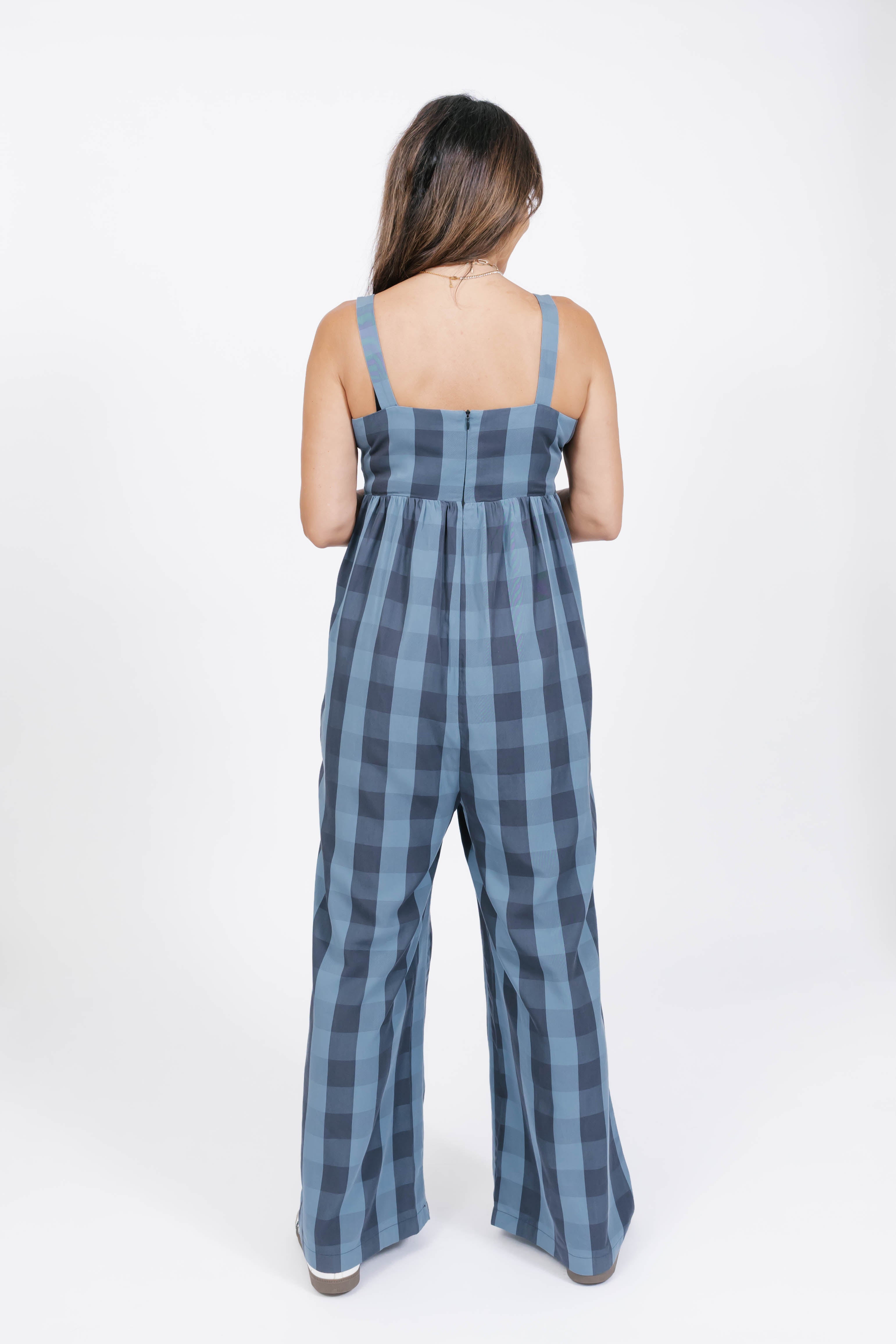 Breezy Gingham Romper in Navy