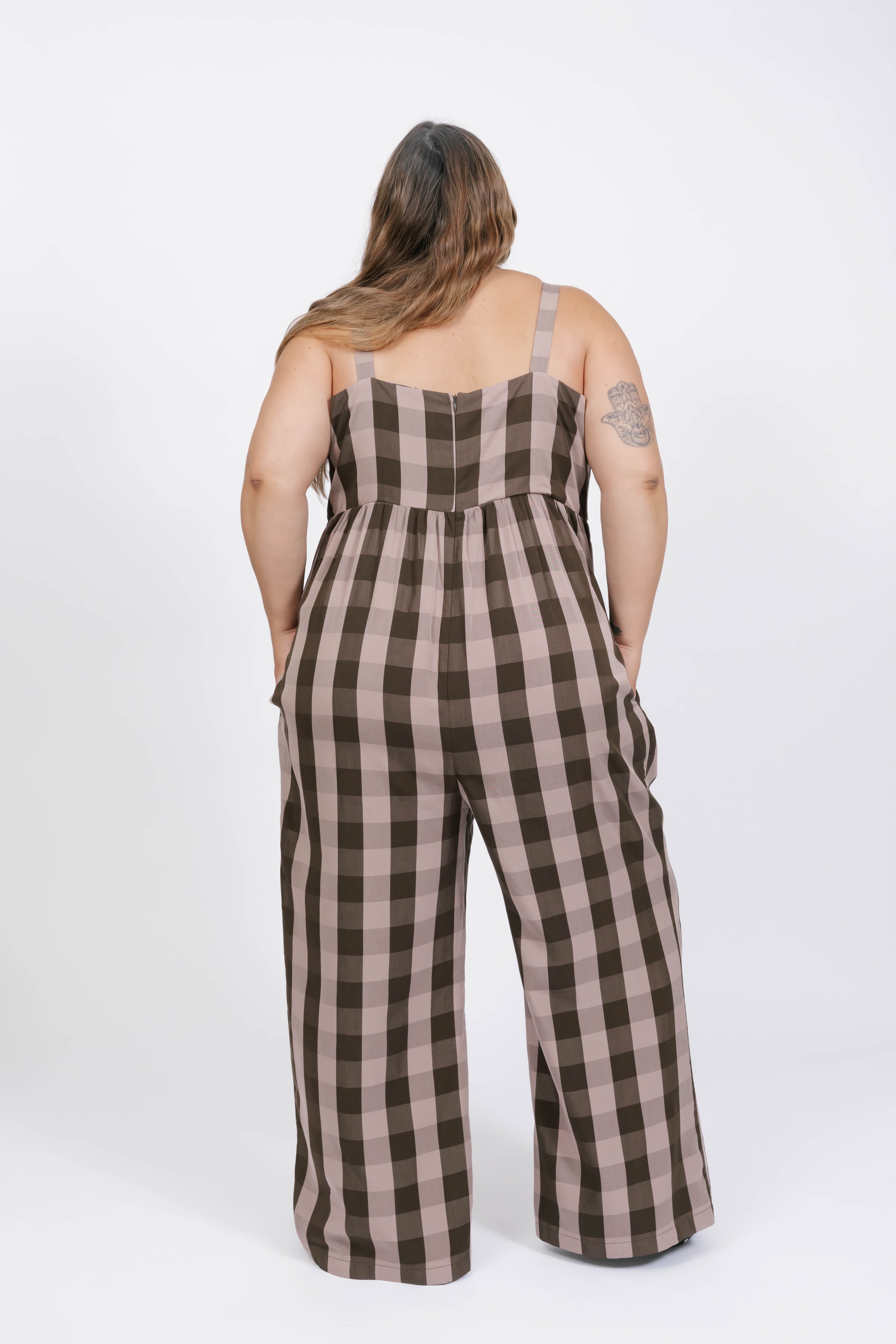 Breezy Gingham Romper in Brown